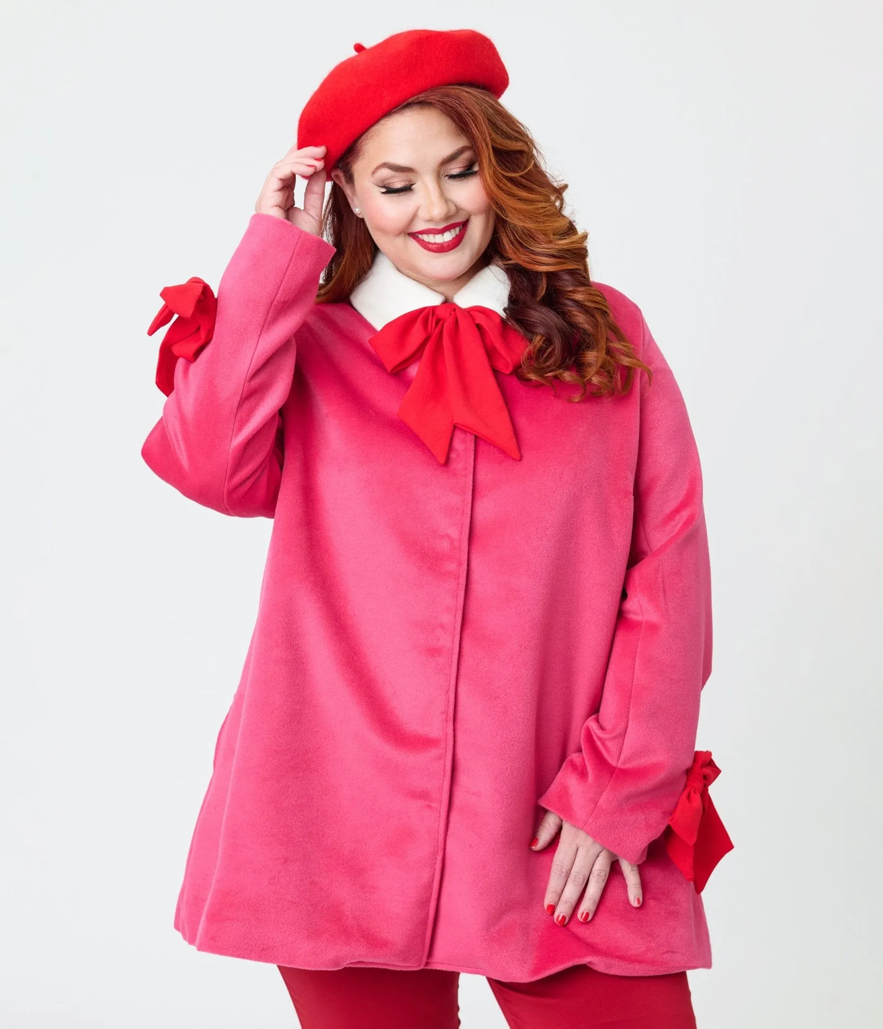 Smak Parlour Plus Size Pink & Red Bows Topper Coat sold by Unique Vintage product image thumbnail 3