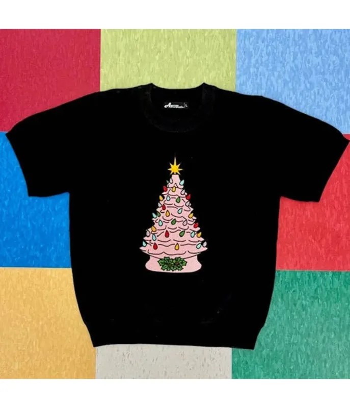 Black & Pink Kitschmas Tree Sweater sold by Unique Vintage
