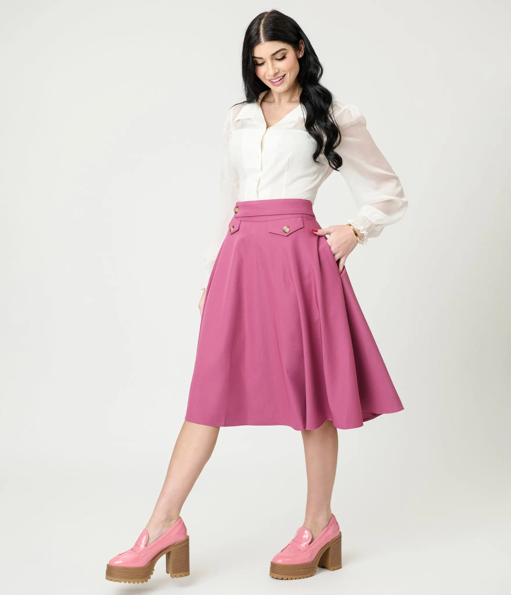 Royal Monk Light Pink Book Club Swing Skirt sold by Unique Vintage
