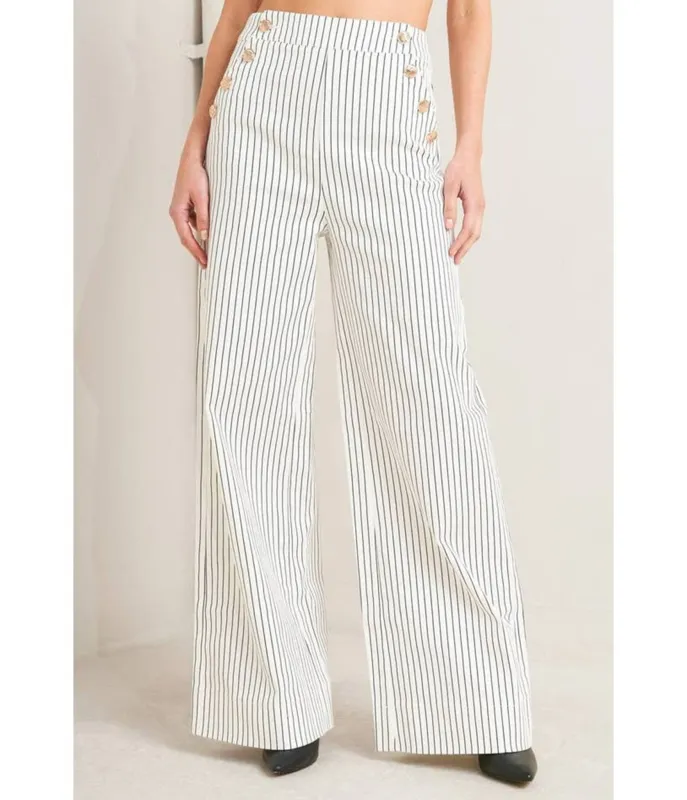 White Pin Stripe Woven Pants sold by Unique Vintage