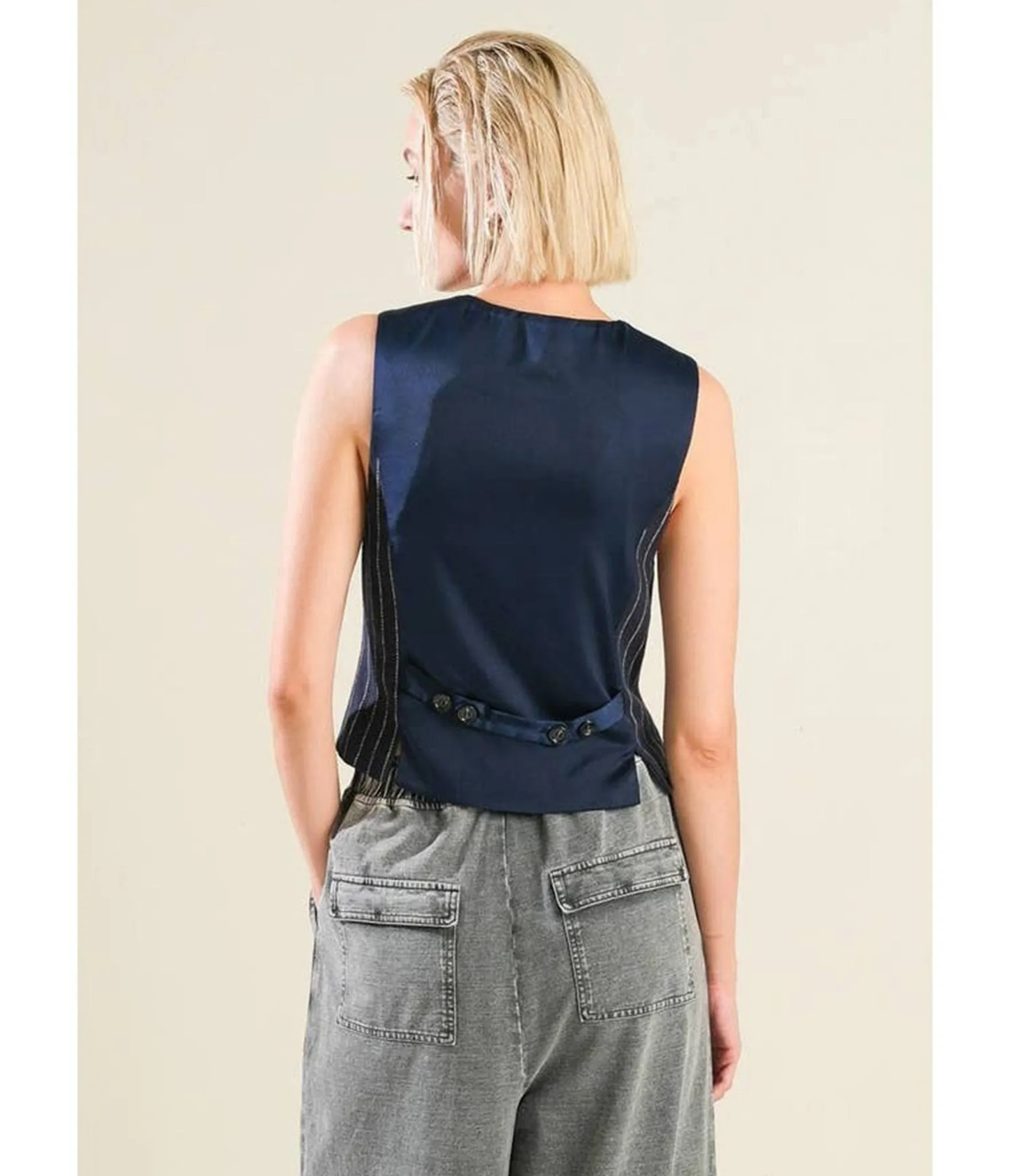 Navy Pin Stripe Vest sold by Unique Vintage product image thumbnail 2