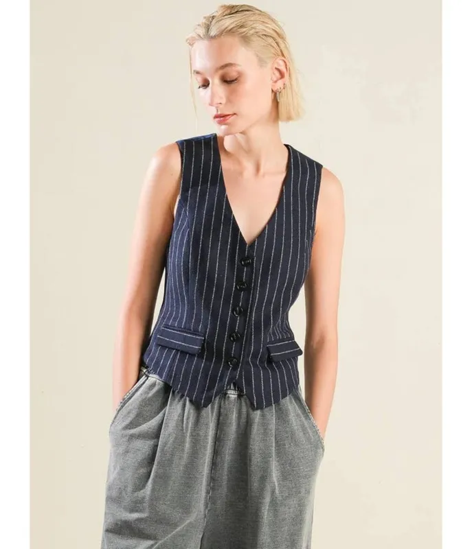 Navy Pin Stripe Vest made by Flying Tomato