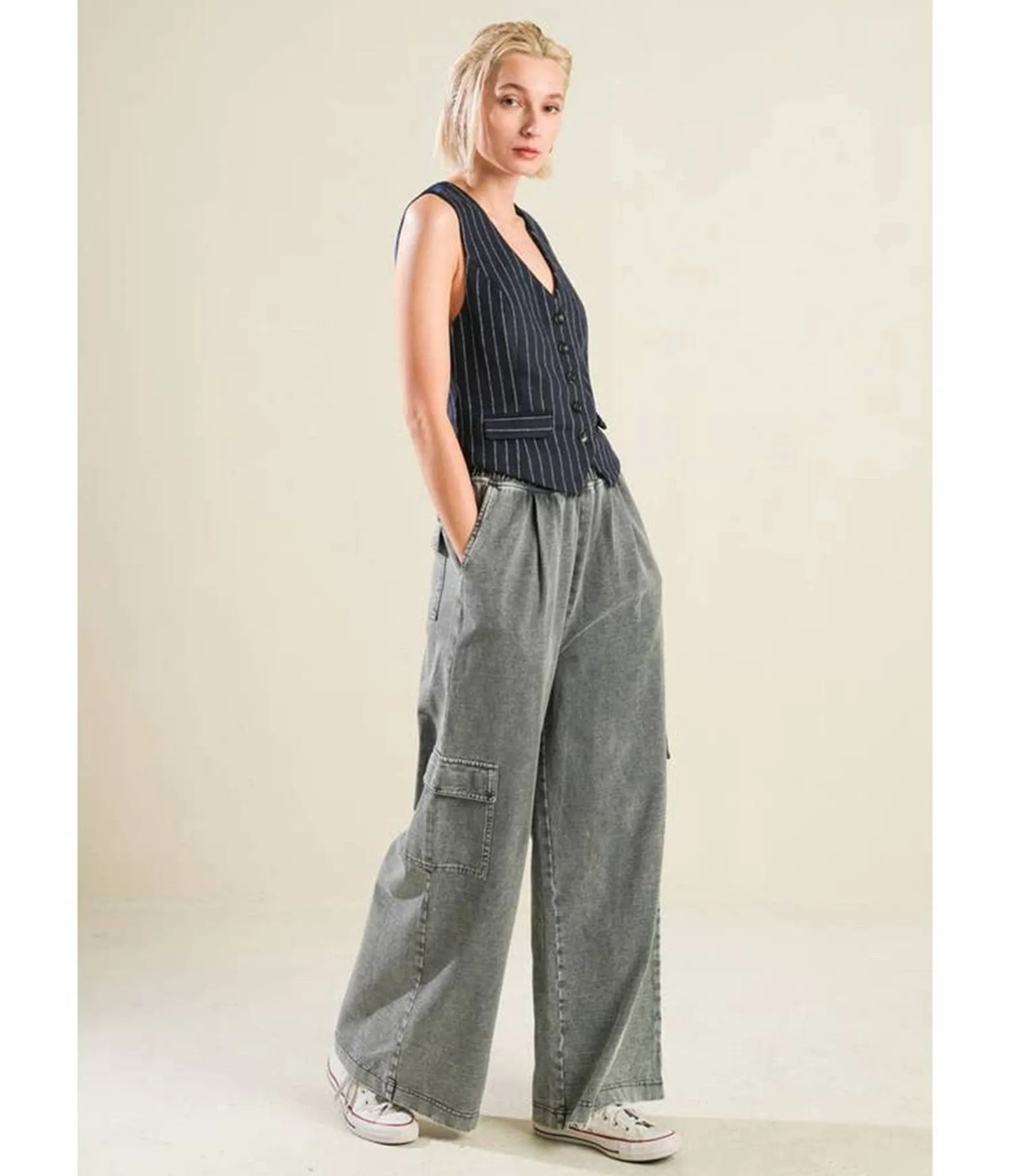 Navy Pin Stripe Vest sold by Unique Vintage product image thumbnail 3