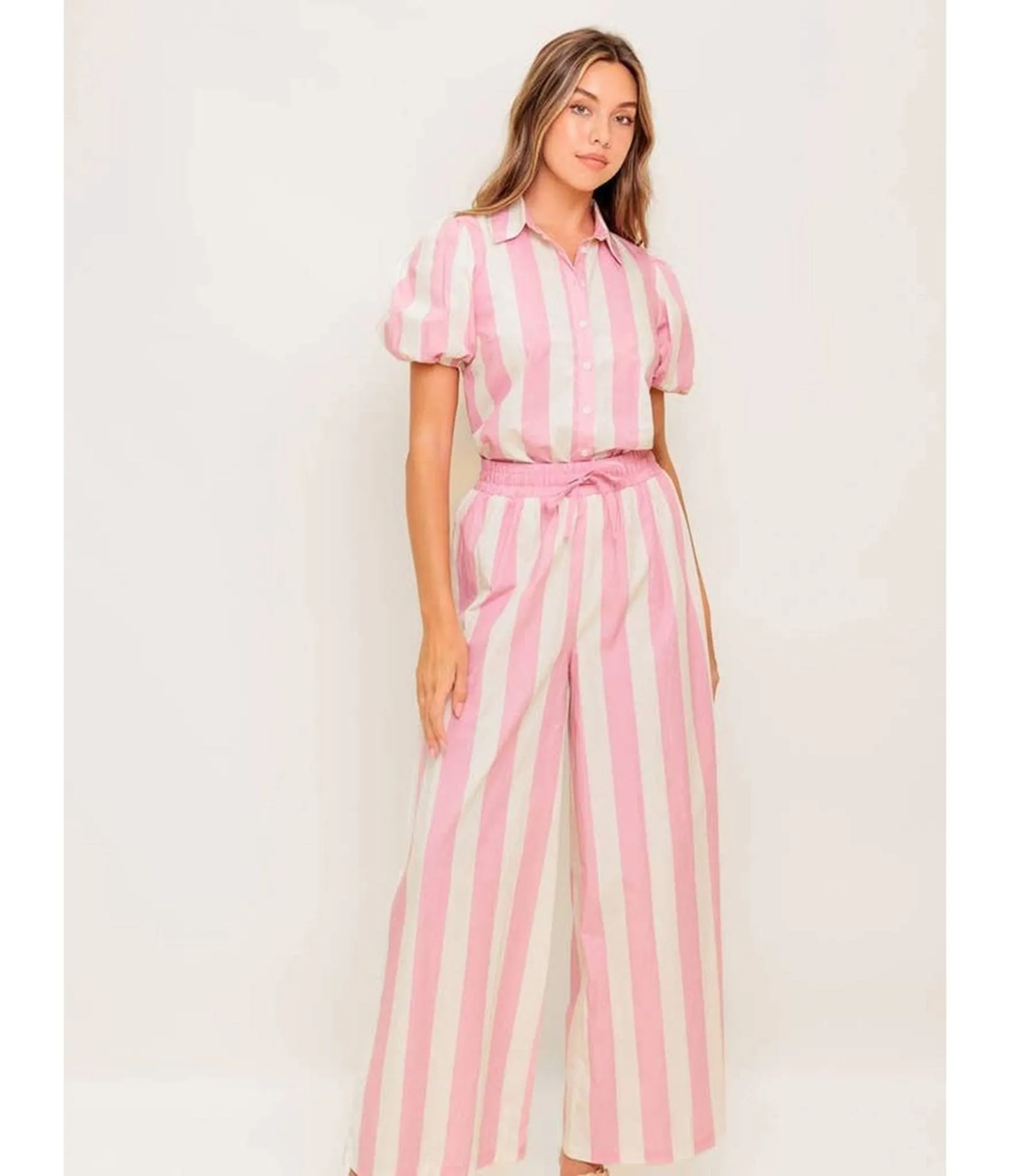 Pink & White Striped Cotton Top & Pants Set sold by Unique Vintage product image thumbnail 4