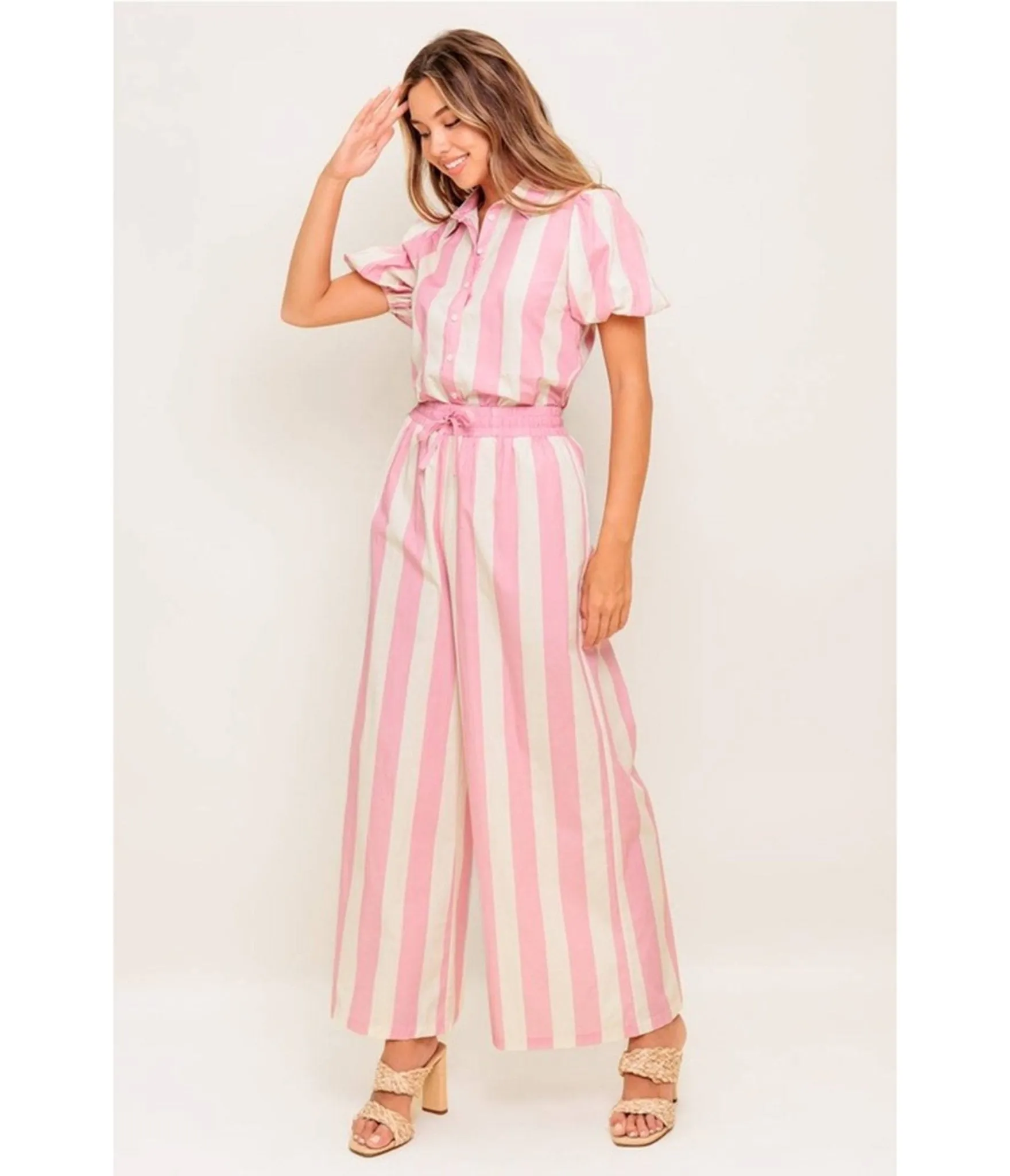Pink & White Striped Cotton Top & Pants Set sold by Unique Vintage