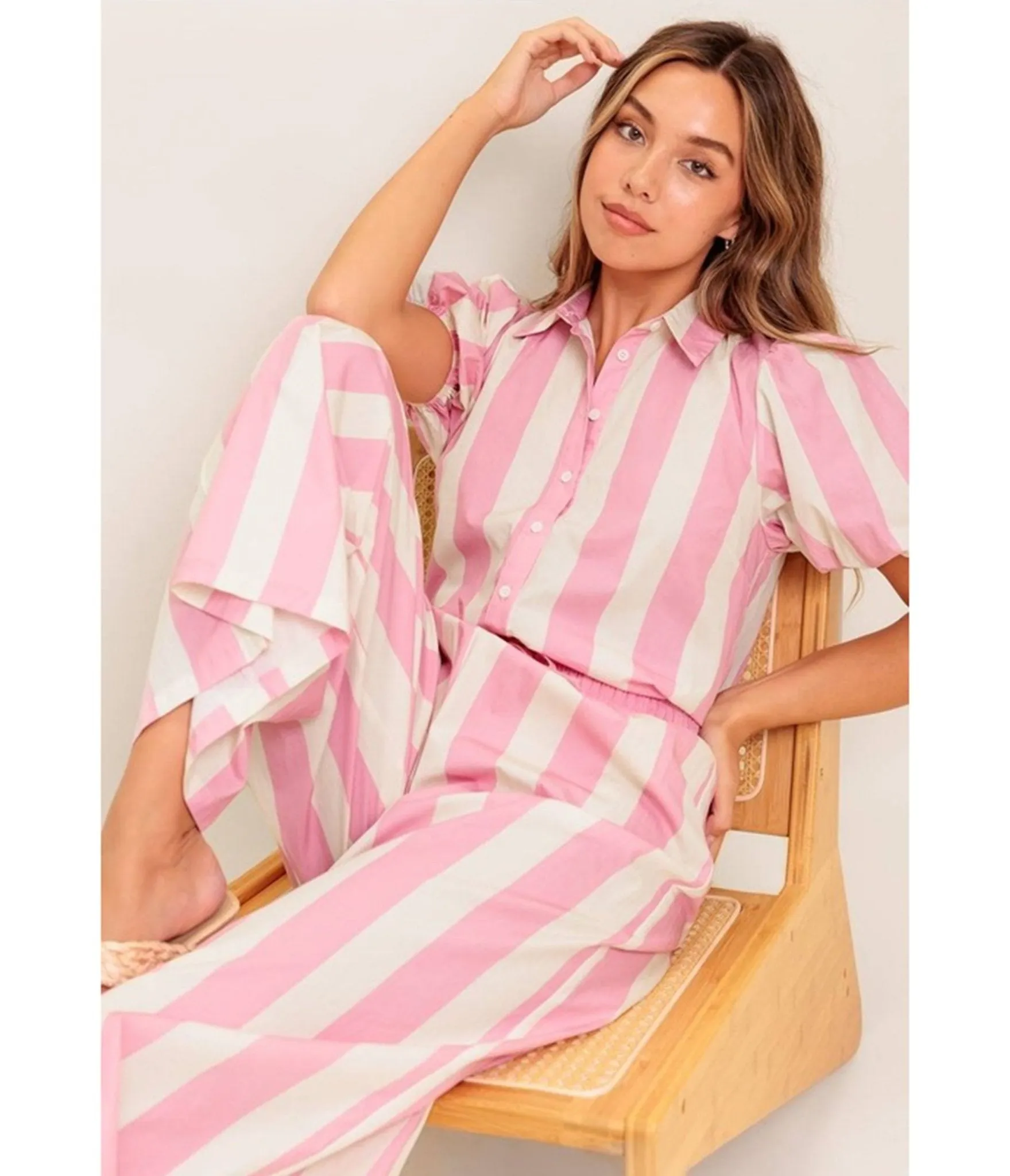 Pink & White Striped Cotton Top & Pants Set sold by Unique Vintage product image thumbnail 5