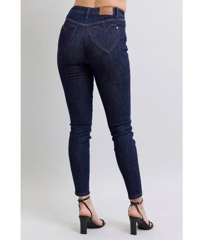 Dark Blue Denim Heart Pocket Skinny Jeans made by Unique Vintage