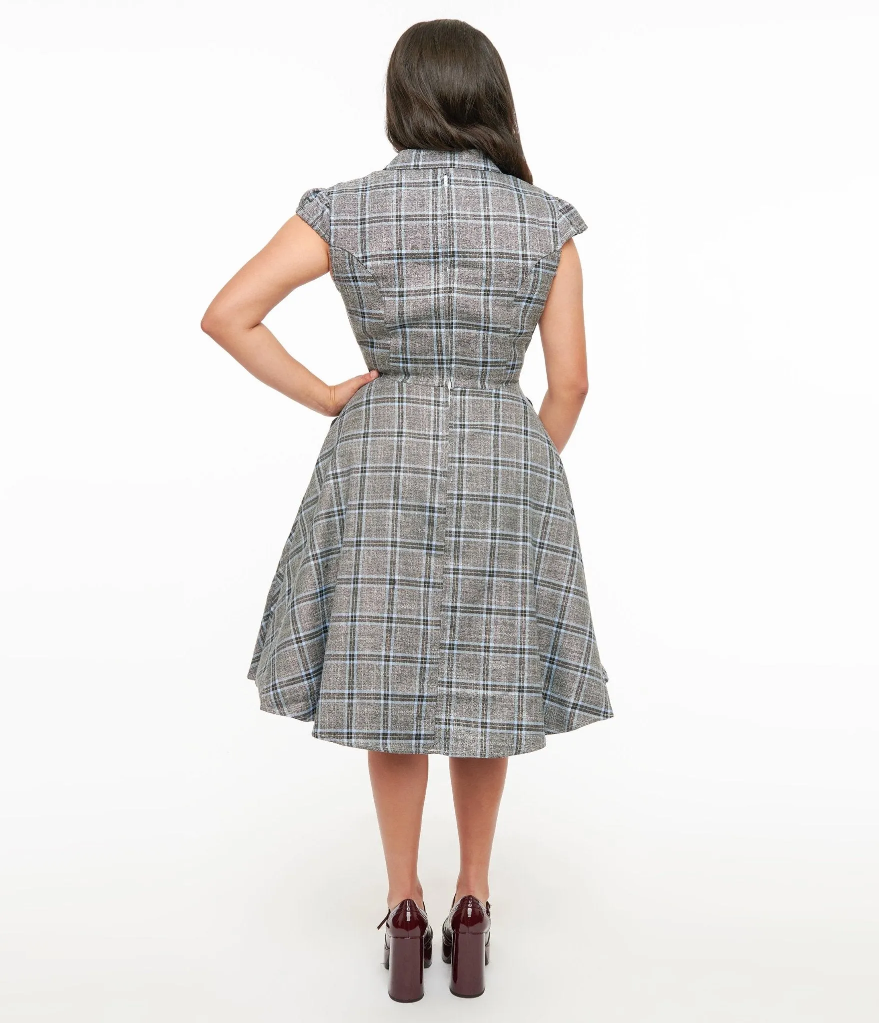 1950s Grey & Blue Plaid Swing Dress sold by Unique Vintage product image thumbnail 2