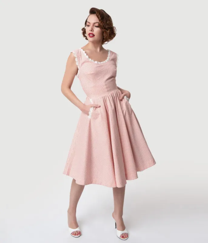 Barbie x Unique Vintage Rose & White Gingham Barbie-Q Swing Dress made by Unique Vintage