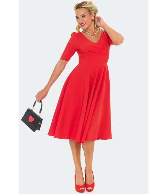 Voodoo Vixen Red Half Sleeve Swing Dress sold by Unique Vintage