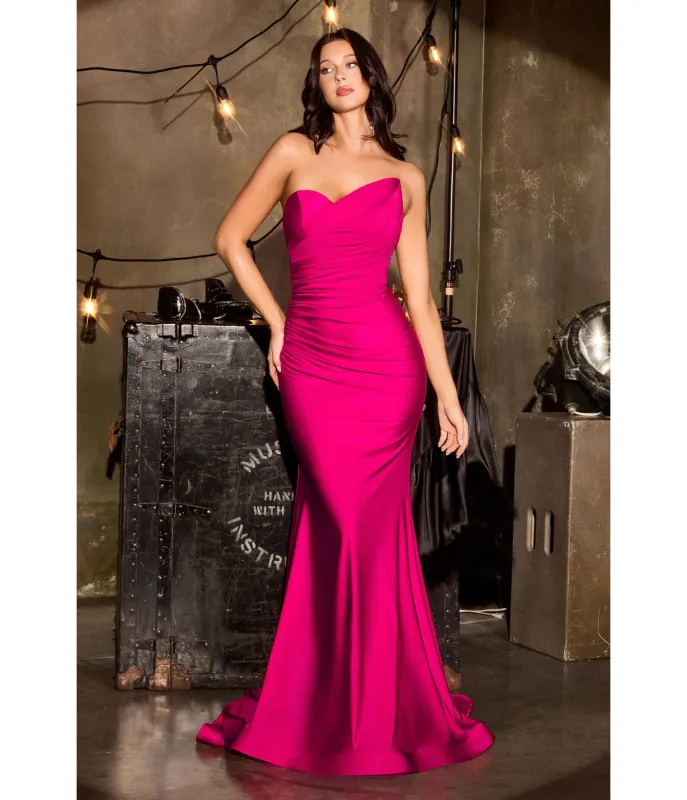 LaDivine by Cinderella Divine Hot Pink Strapless Sweetheart Neck Mermaid Gown sold by Unique Vintage
