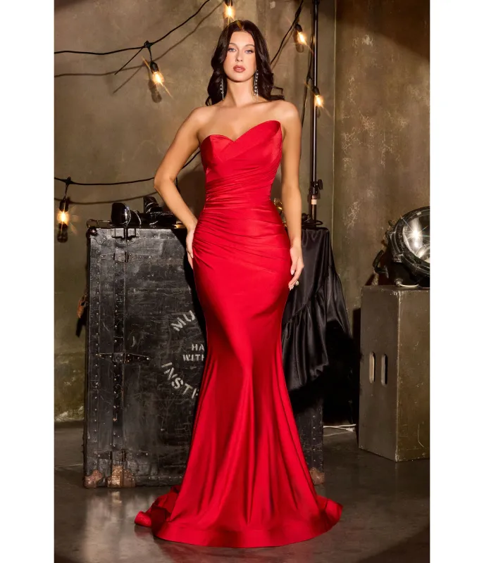 LaDivine by Cinderella Divine Red Strapless Sweetheart Neck Mermaid Gown sold by Unique Vintage
