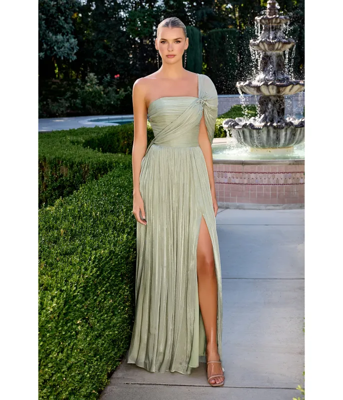 LaDivine by Cinderella Divine Sage Asymmetrical Beaded Evening Gown sold by Unique Vintage