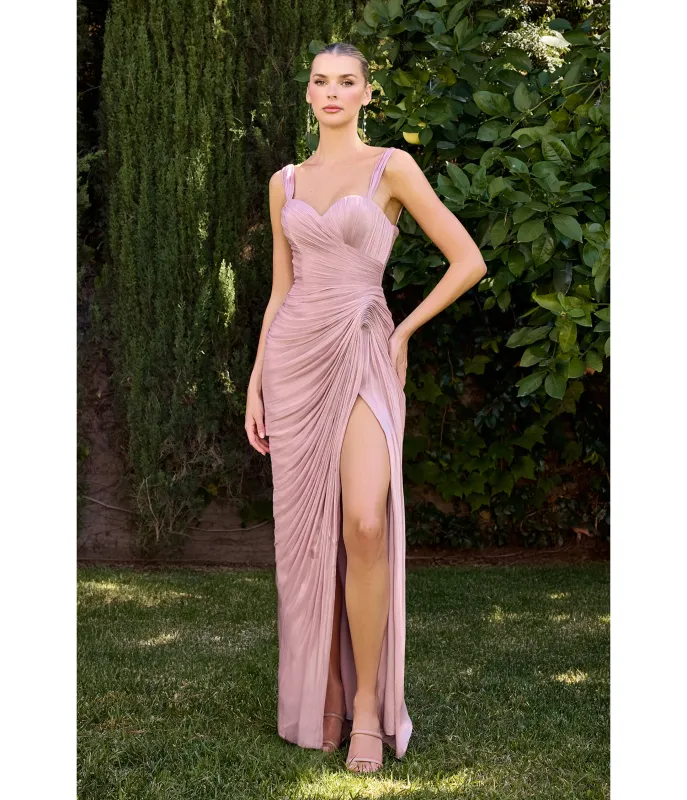 LaDivine by Cinderella Divine Mauve Draped Off-Shoulder Pleated Luminescent Gown sold by Unique Vintage