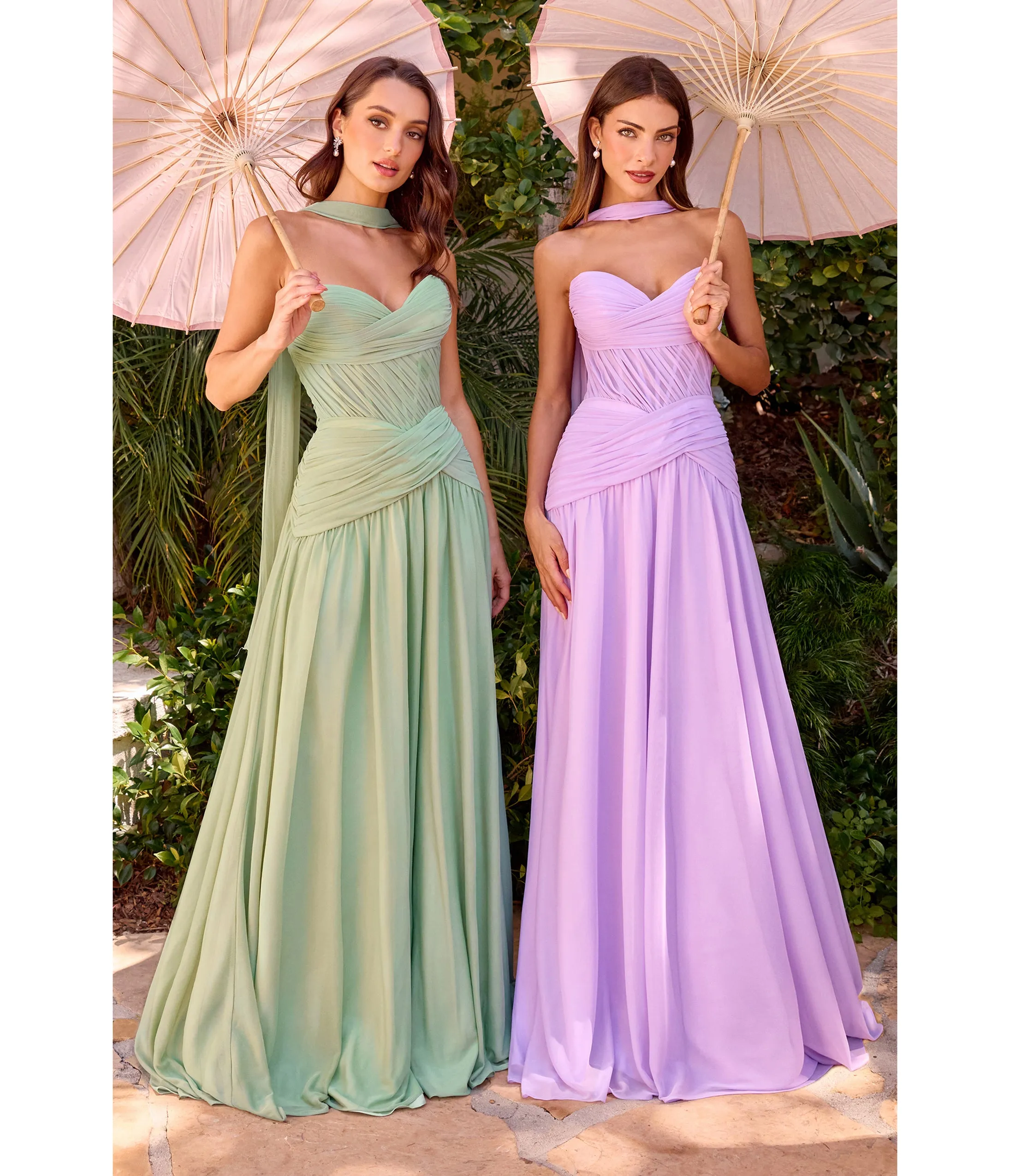 LaDivine by Cinderella Divine Sage Sweetheart Neckline Evening Dress with Flowing Skirt sold by Unique Vintage