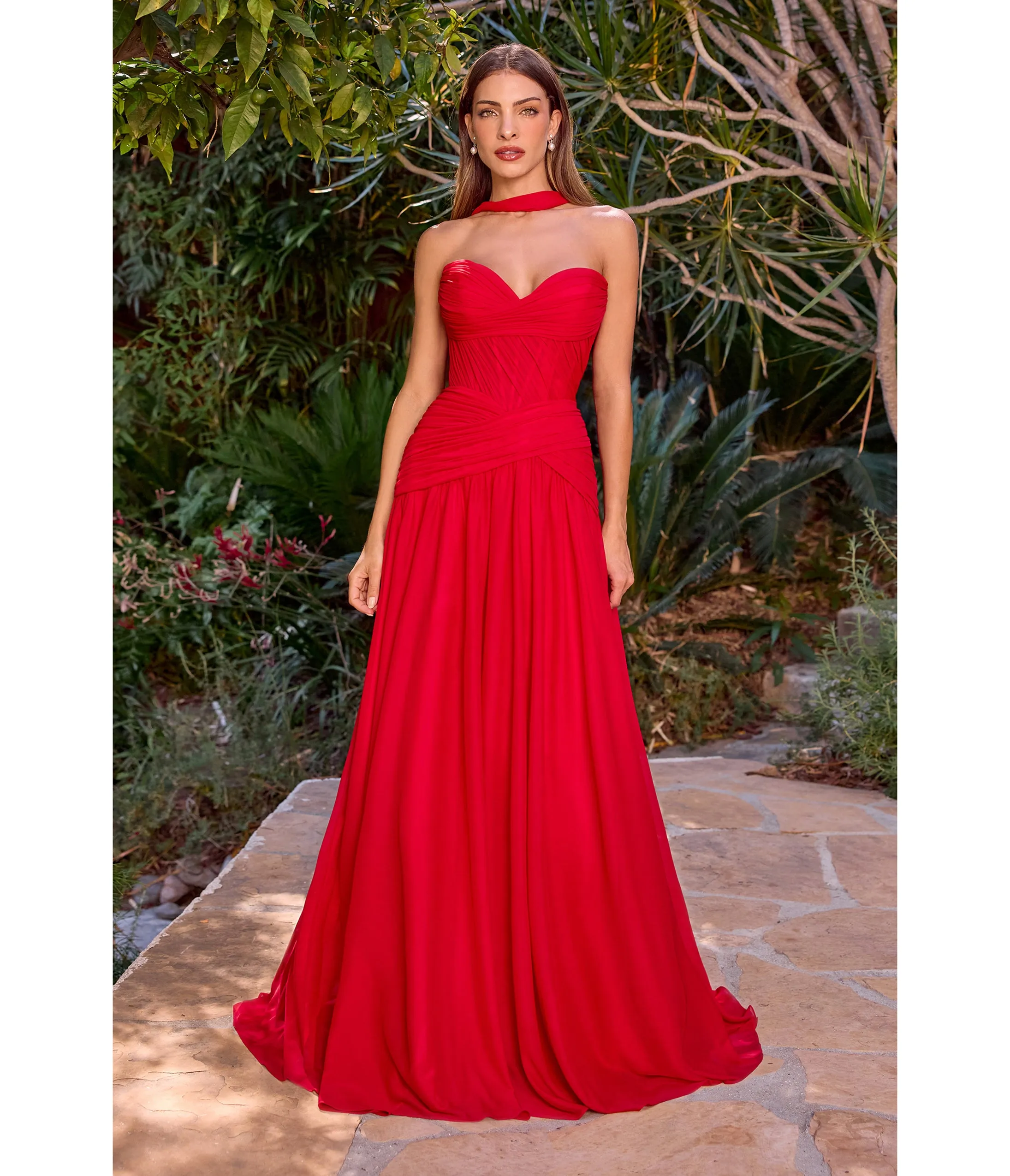 LaDivine by Cinderella Divine Red Sweetheart Neckline Evening Dress with Flowing Skirt sold by Unique Vintage