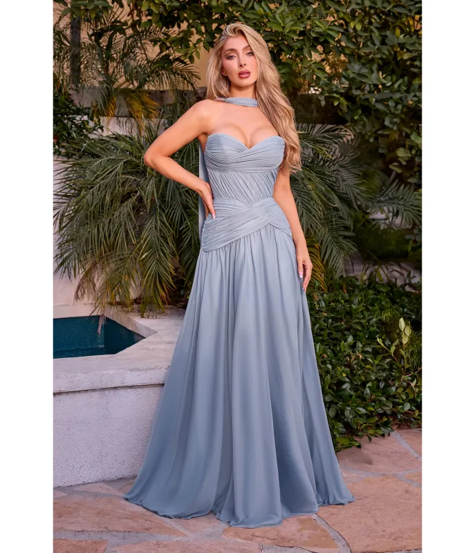 LaDivine by Cinderella Divine Dusty Blue Sweetheart Neckline Evening Dress with Flowing Skirt sold by Unique Vintage