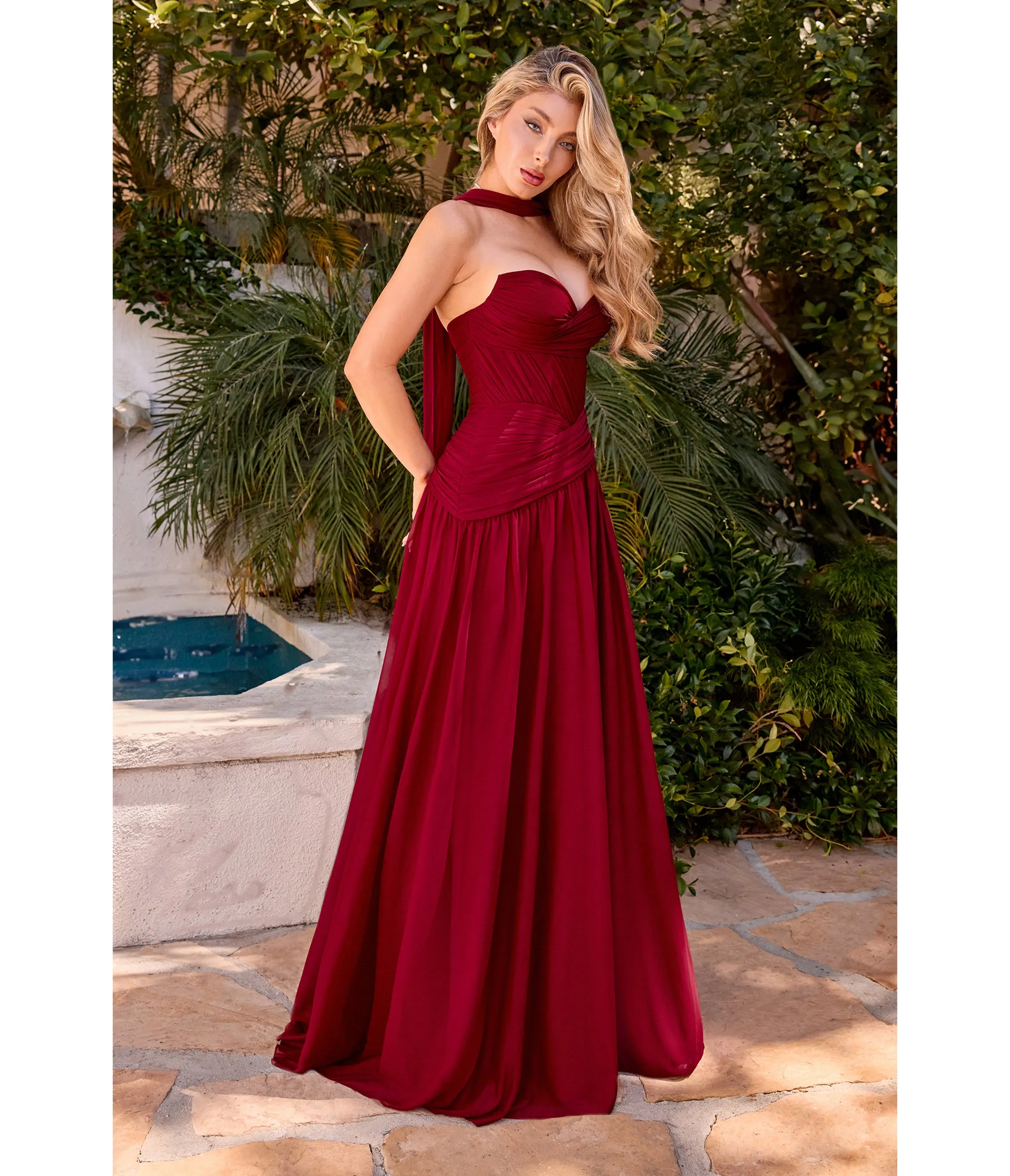 LaDivine by Cinderella Divine Burgundy Sweetheart Neckline Evening Dress with Flowing Skirt sold by Unique Vintage product image thumbnail 2