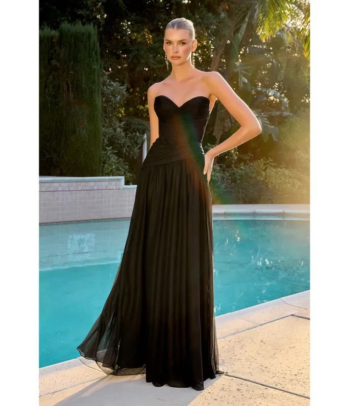 LaDivine by Cinderella Divine Elegant Black Sweetheart Neckline Evening Dress with Flowing Skirt sold by Unique Vintage