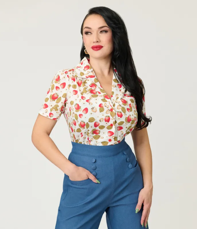 Unique Vintage 1960s Strawberry Print Cotton Blouse sold by Unique Vintage