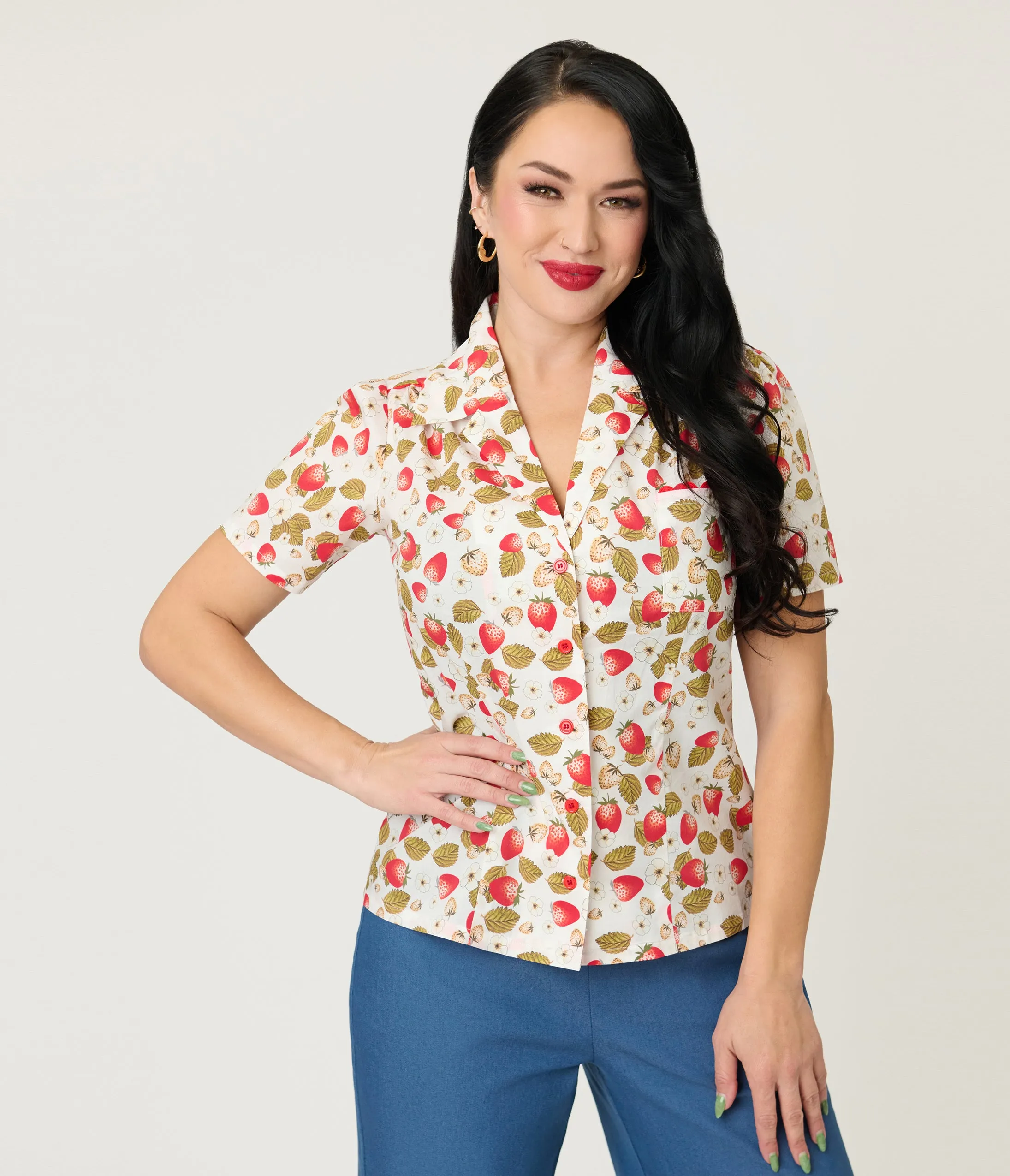 Unique Vintage 1960s Strawberry Print Cotton Blouse sold by Unique Vintage product image thumbnail 3