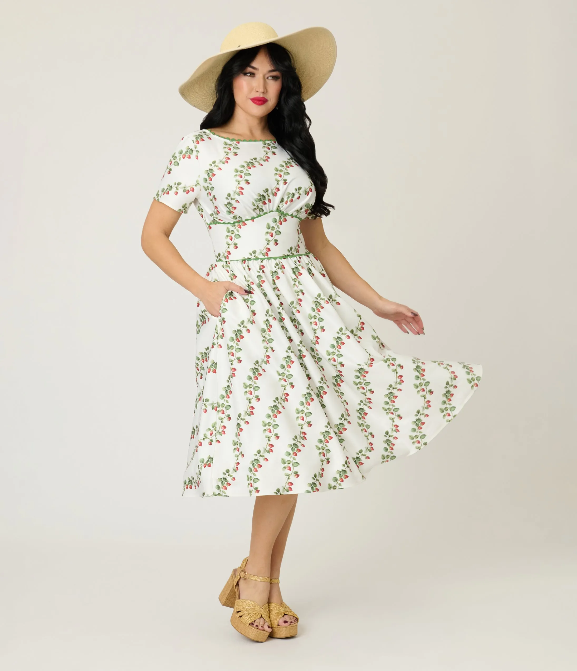 Unique Vintage Strawberry Vine Print Swing Dress sold by Unique Vintage product image thumbnail 3
