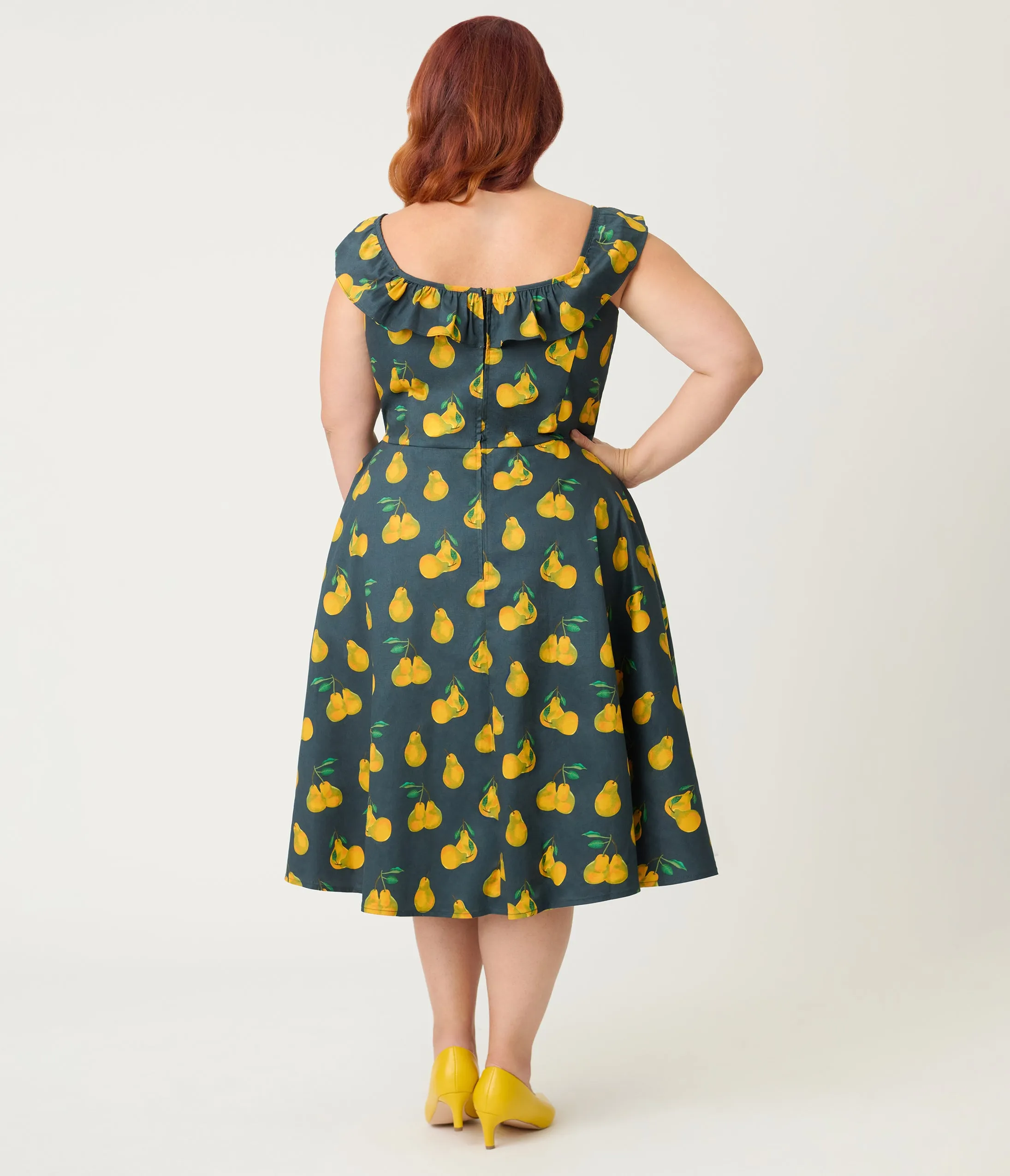 Magnolia Place Plus Size Black & Yellow Pear Print Barbara Swing Dress sold by Unique Vintage product image thumbnail 2