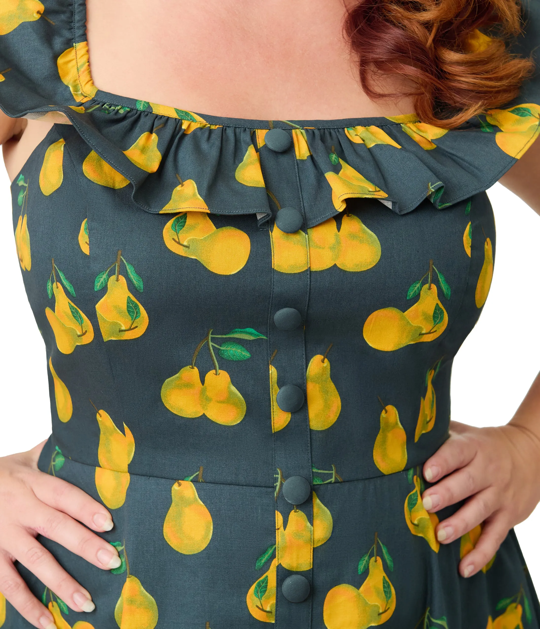 Magnolia Place Plus Size Black & Yellow Pear Print Barbara Swing Dress sold by Unique Vintage product image thumbnail 4