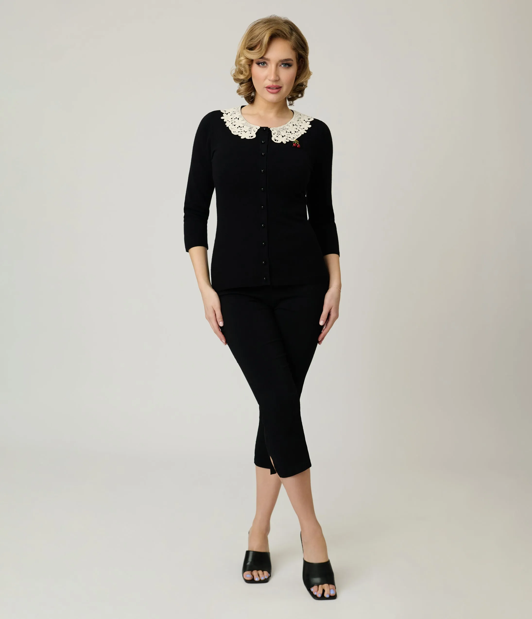 Unique Vintage Black & Cherry Pin Bookworm Cardigan sold by Unique Vintage product image thumbnail 4