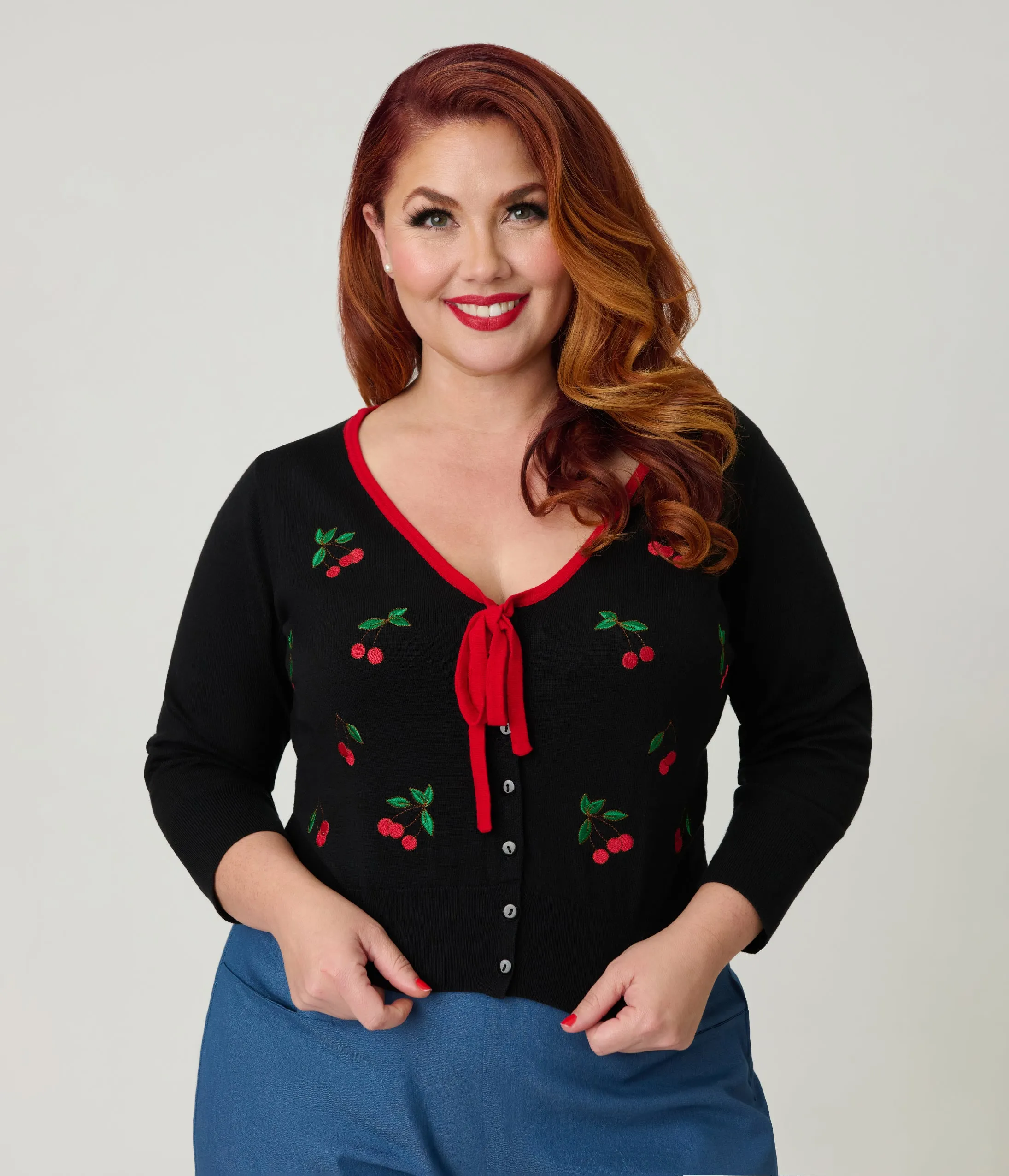 Unique Vintage Plus Size Black & Cherries Cardigan sold by Unique Vintage product image thumbnail 3
