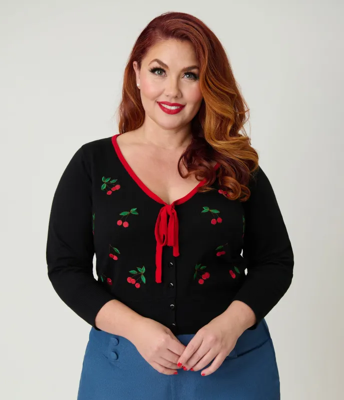 Unique Vintage Plus Size Black & Cherries Cardigan sold by Unique Vintage