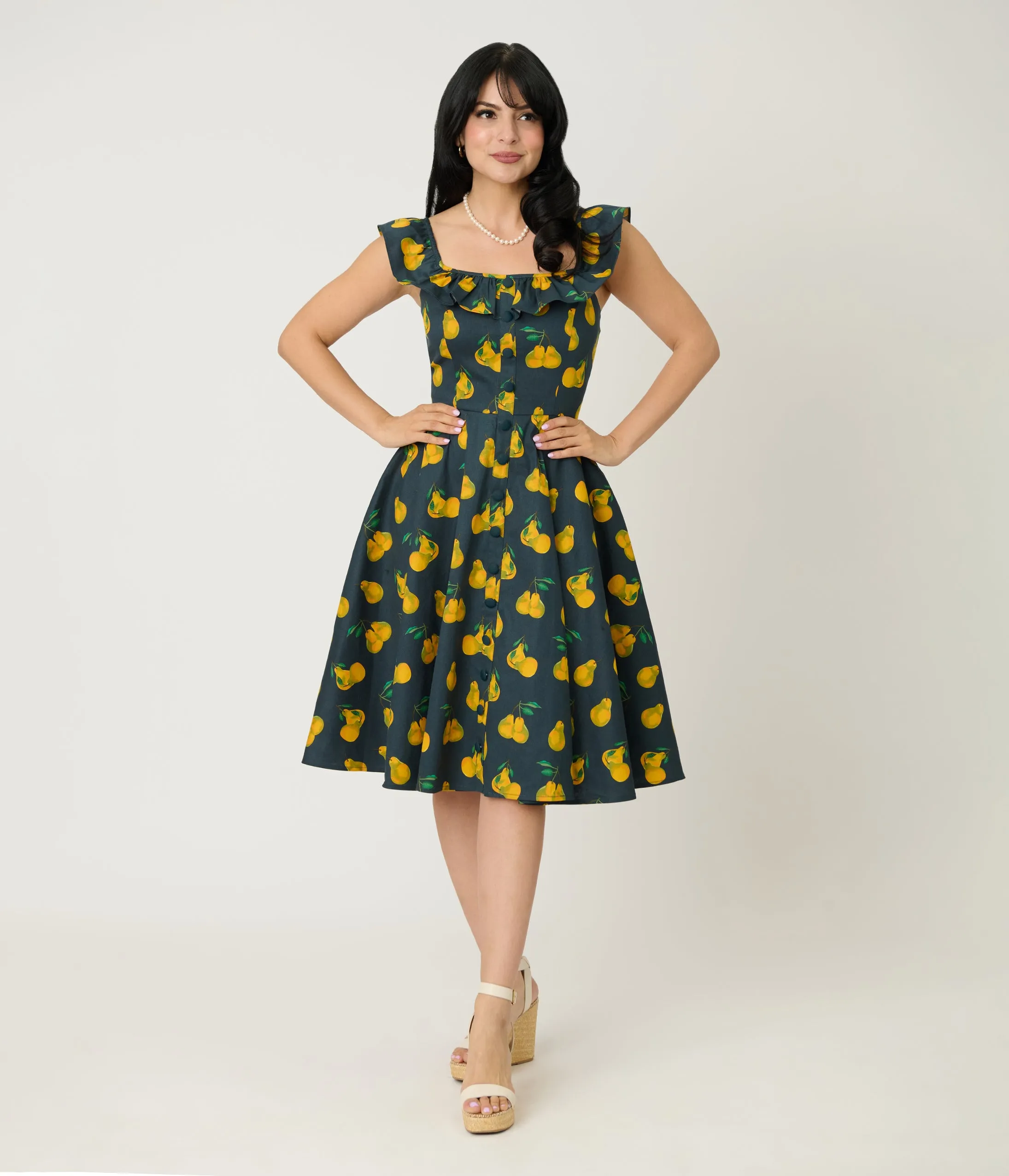 Magnolia Place Black & Yellow Pear Print Barbara Swing Dress sold by Unique Vintage product image thumbnail 4