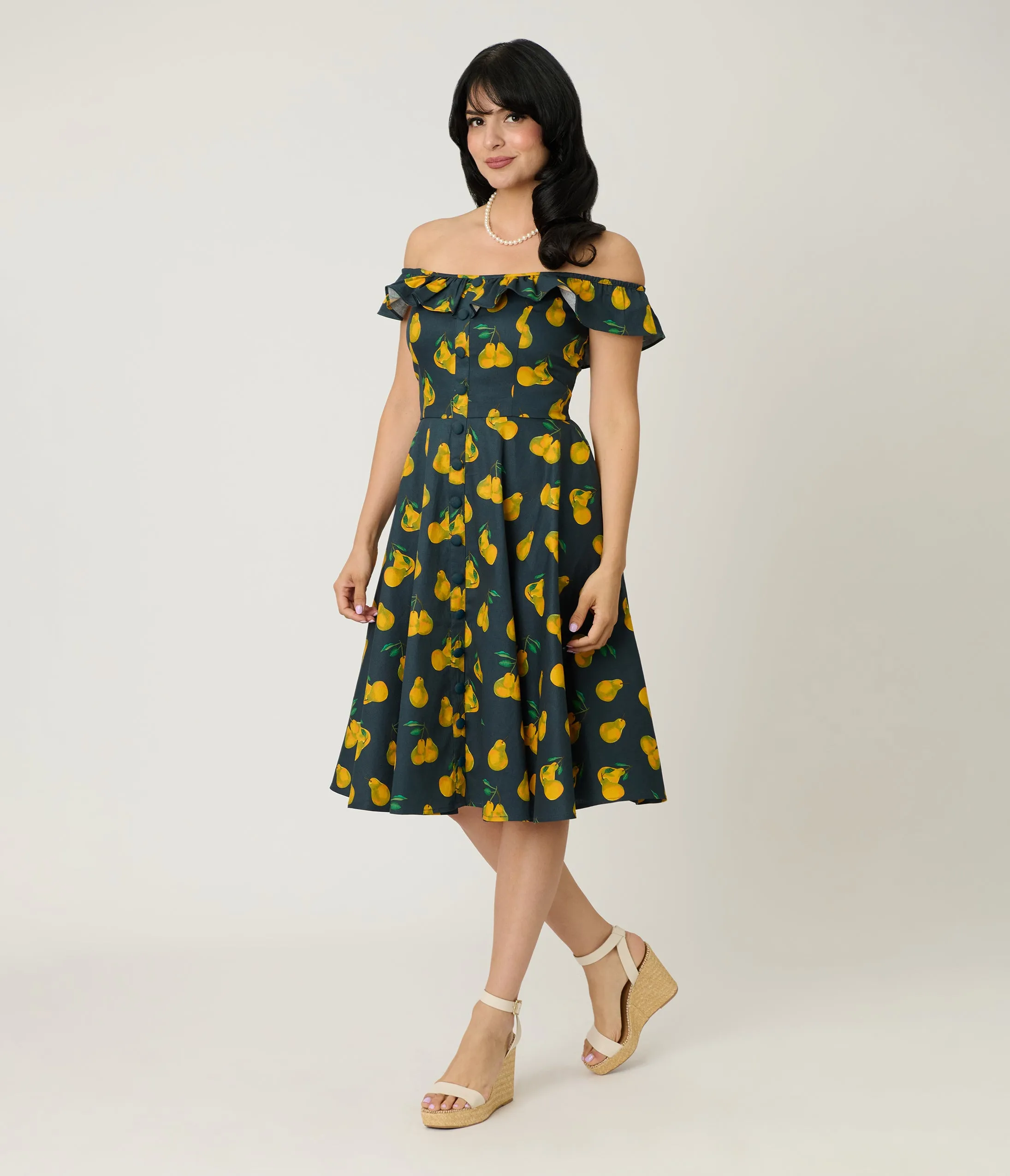 Magnolia Place Black & Yellow Pear Print Barbara Swing Dress sold by Unique Vintage product image thumbnail 3