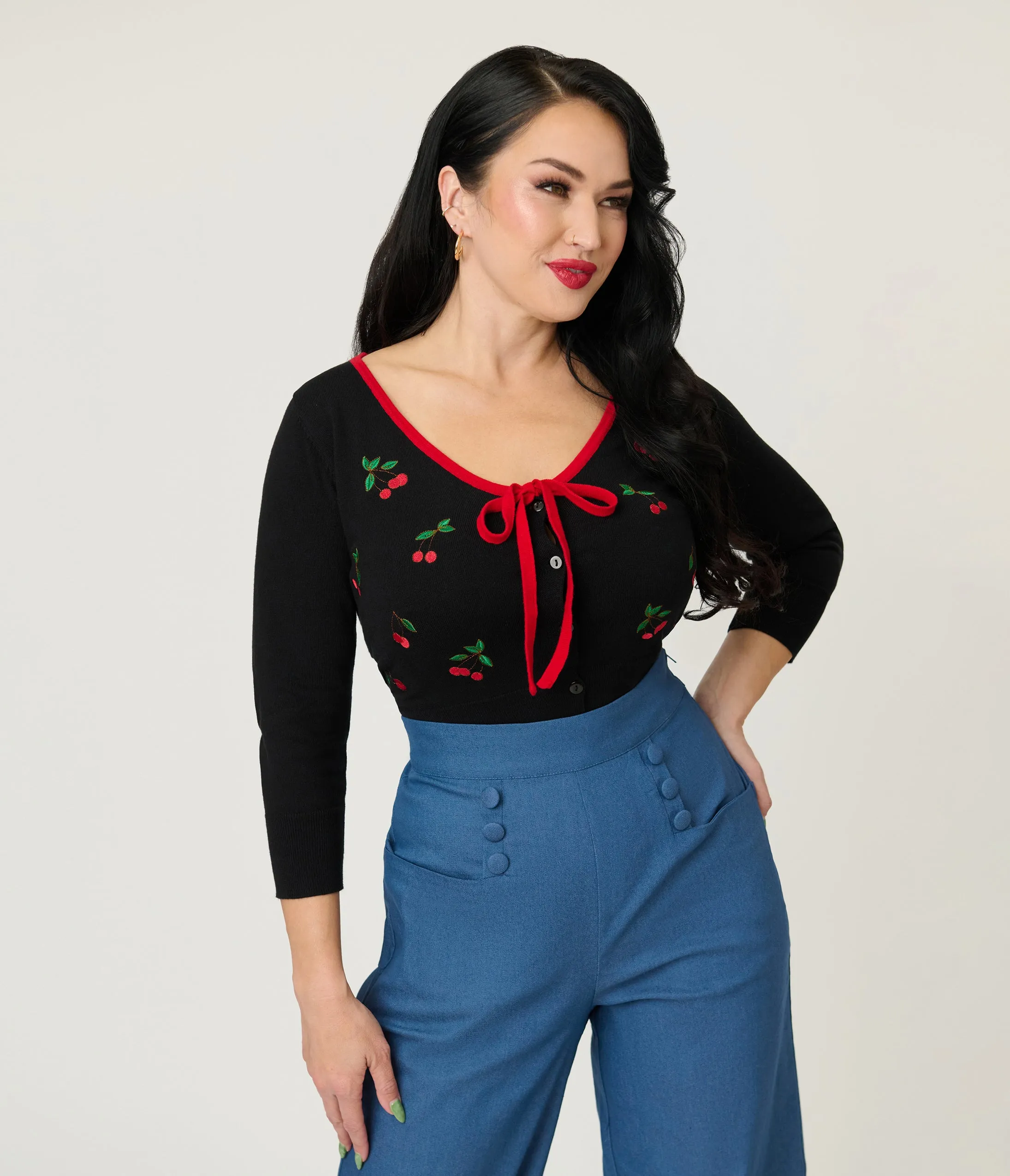 Unique Vintage Black & Cherries Cardigan sold by Unique Vintage