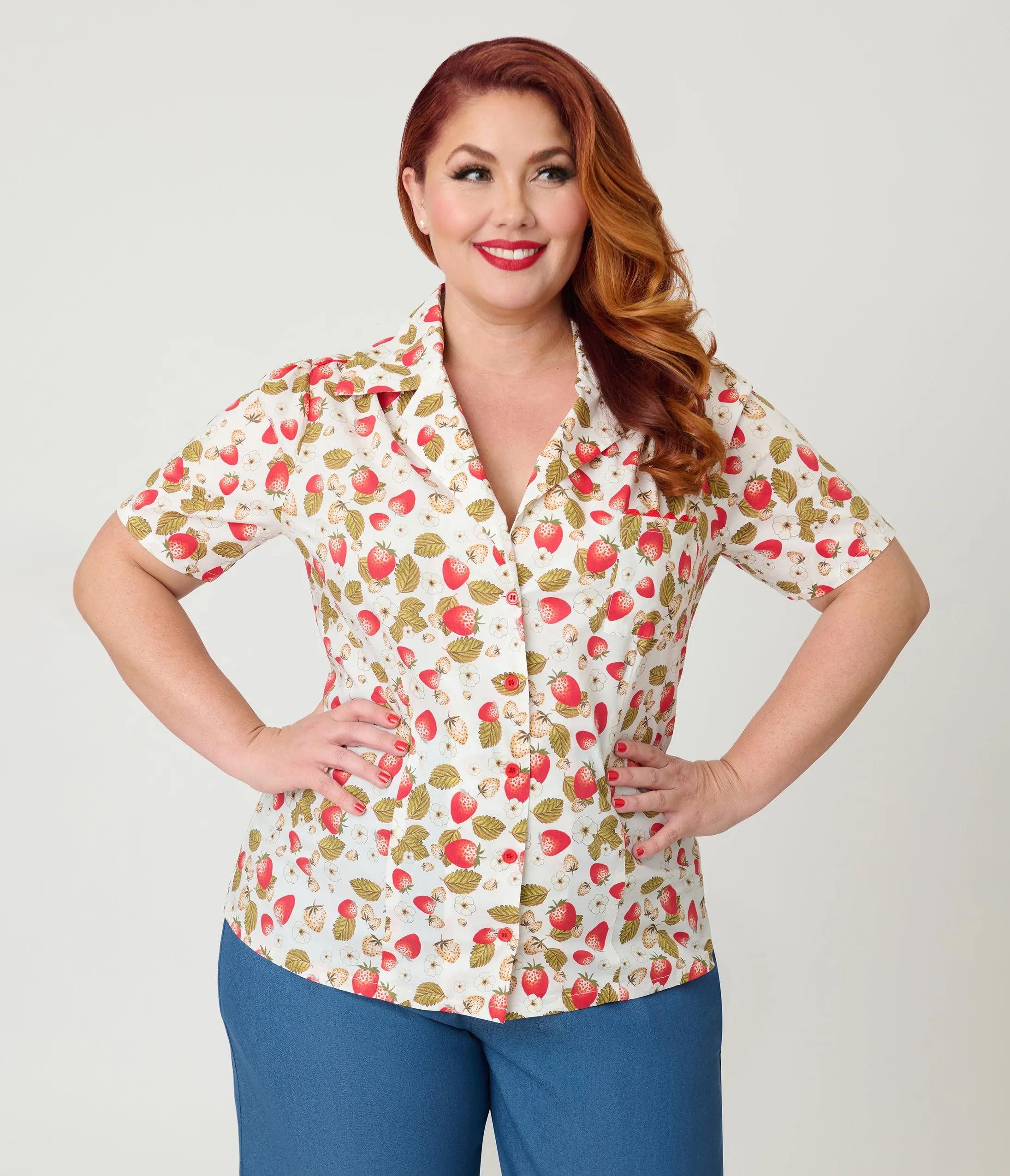 Unique Vintage Plus Size 1960s Strawberry Print Cotton Blouse sold by Unique Vintage product image thumbnail 3