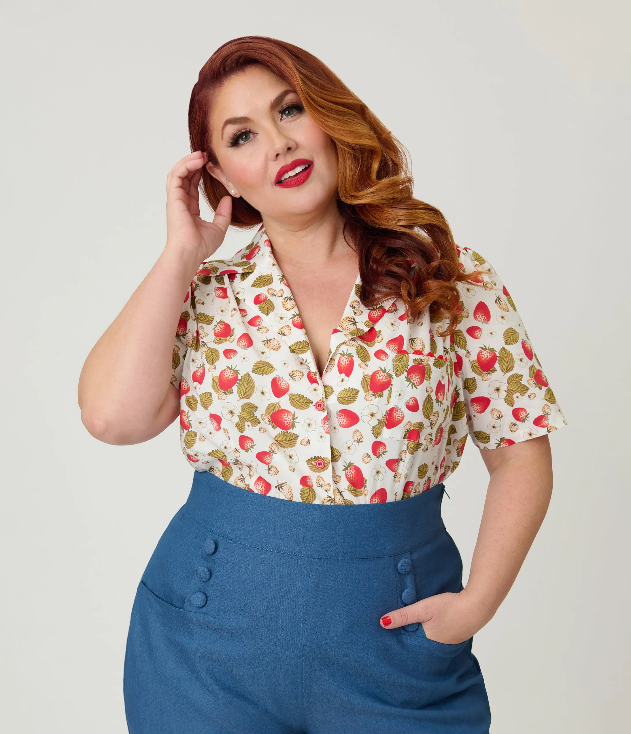 Unique Vintage Plus Size 1960s Strawberry Print Cotton Blouse sold by Unique Vintage