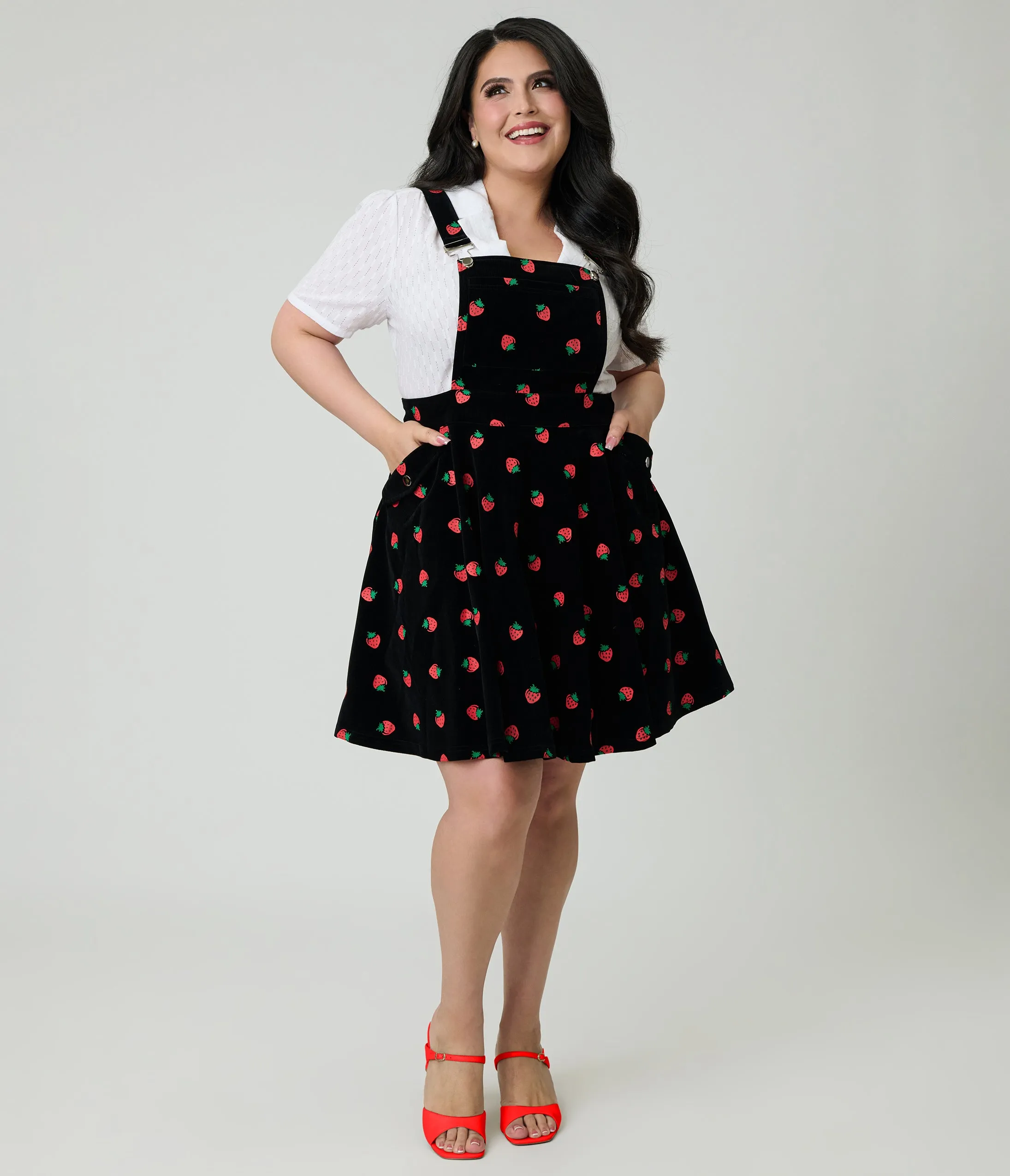 Unique Vintage Plus Size Black & Strawberries Brionne Pinafore Skirt sold by Unique Vintage product image thumbnail 3