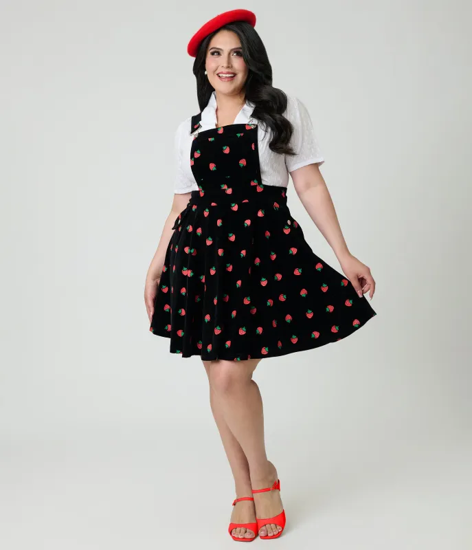 Unique Vintage Plus Size Black & Strawberries Brionne Pinafore Skirt sold by Unique Vintage