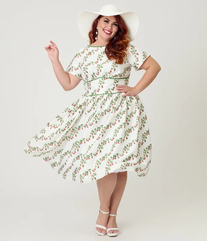 Unique Vintage Plus Size Strawberry Vine Print Swing Dress sold by Unique Vintage