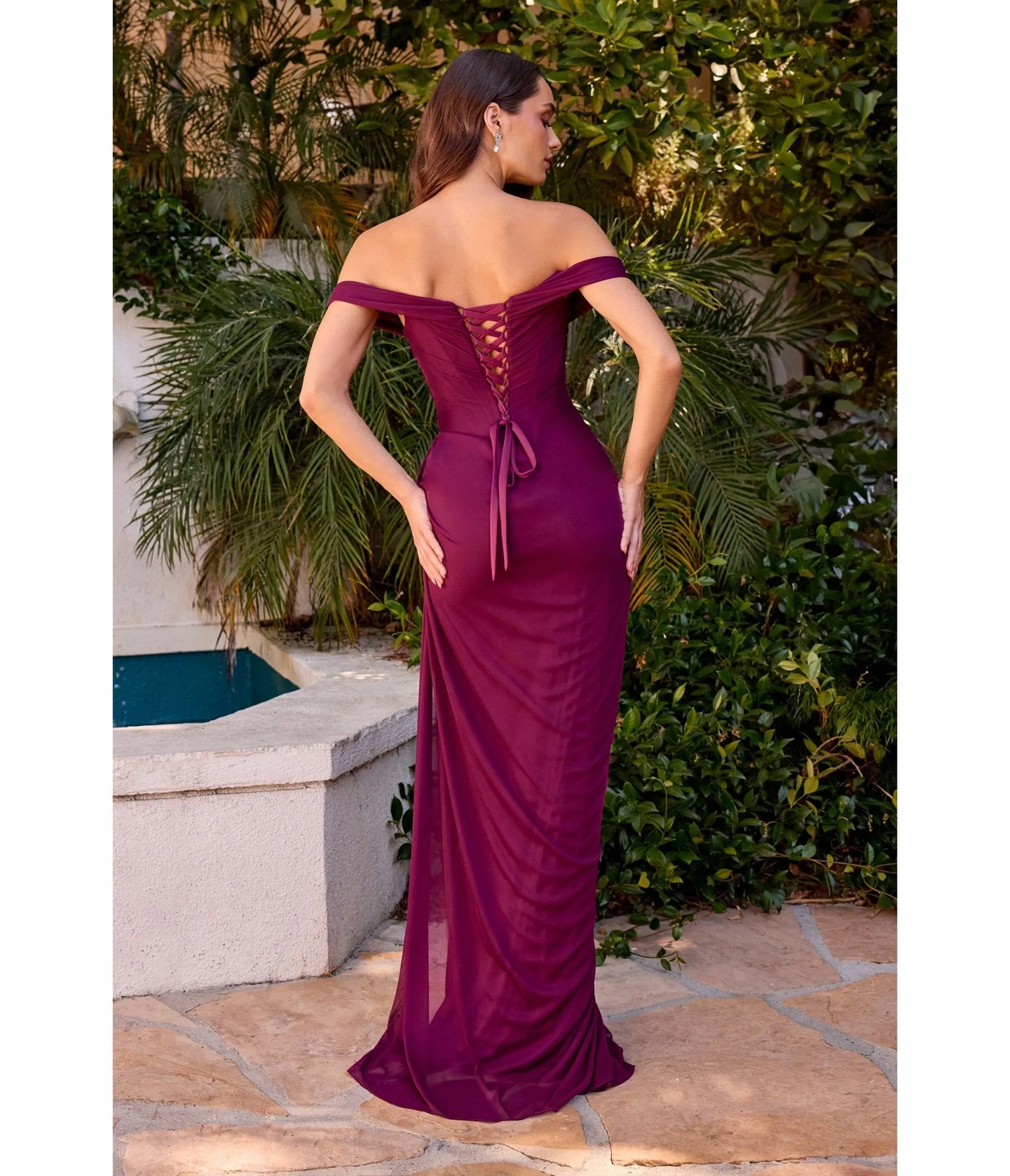 LaDivine by Cinderella Divine Mulberry Draped Off-Shoulder Evening Dress sold by Unique Vintage product image thumbnail 2