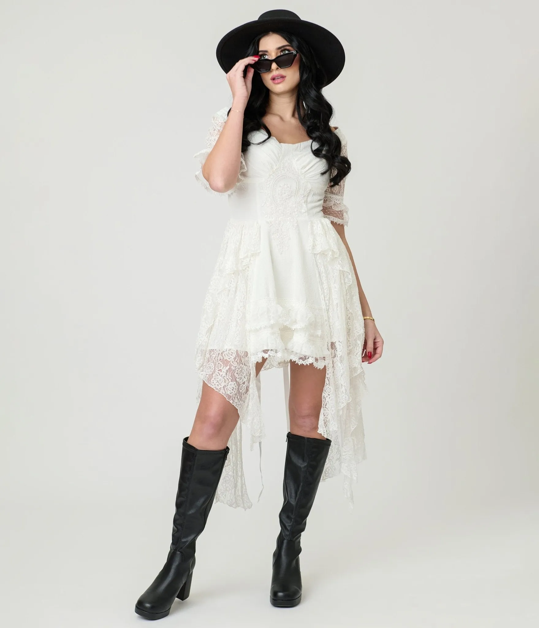 White Lace Steampunk Mini Dress sold by Unique Vintage