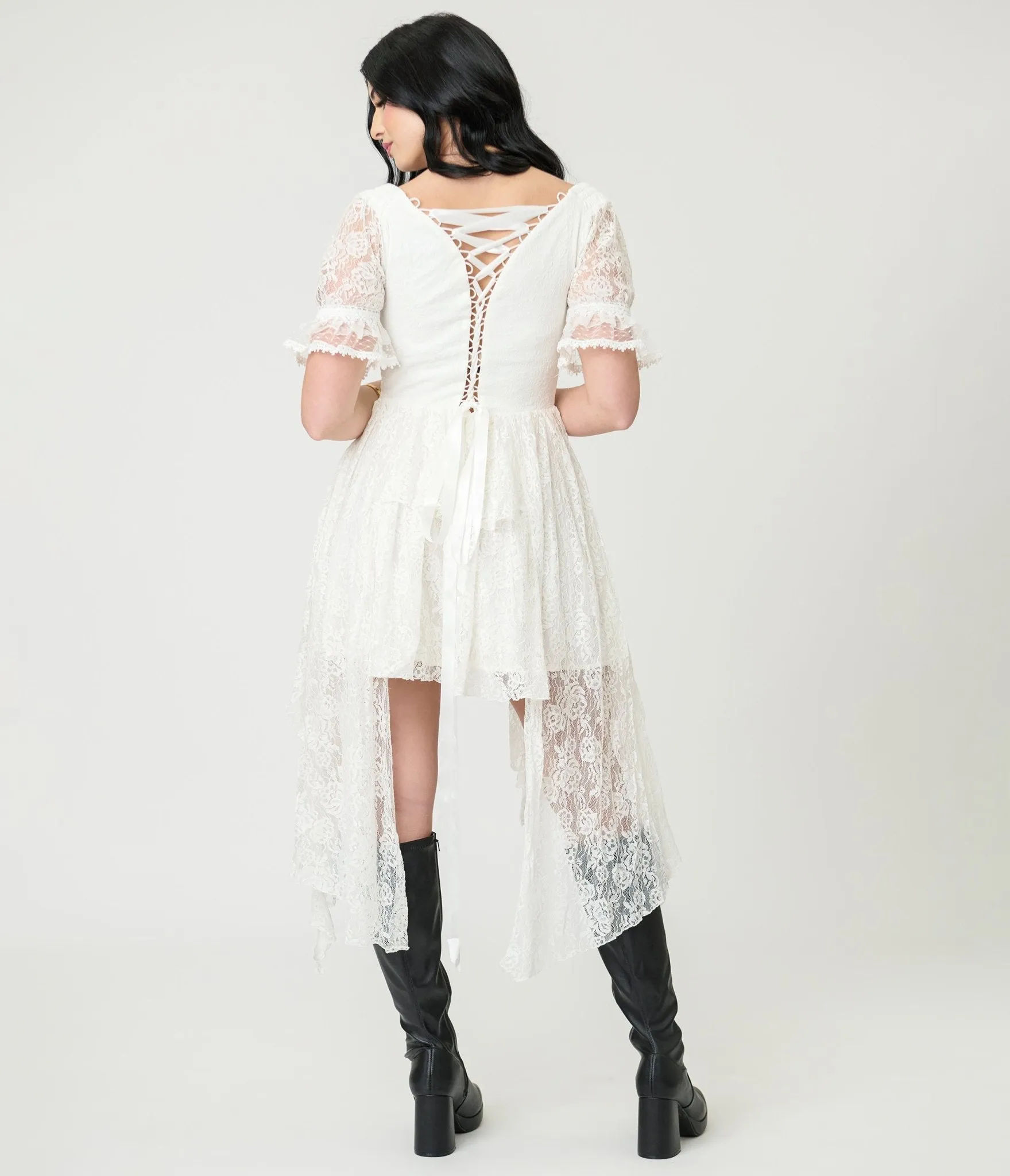 White Lace Steampunk Mini Dress sold by Unique Vintage product image thumbnail 2