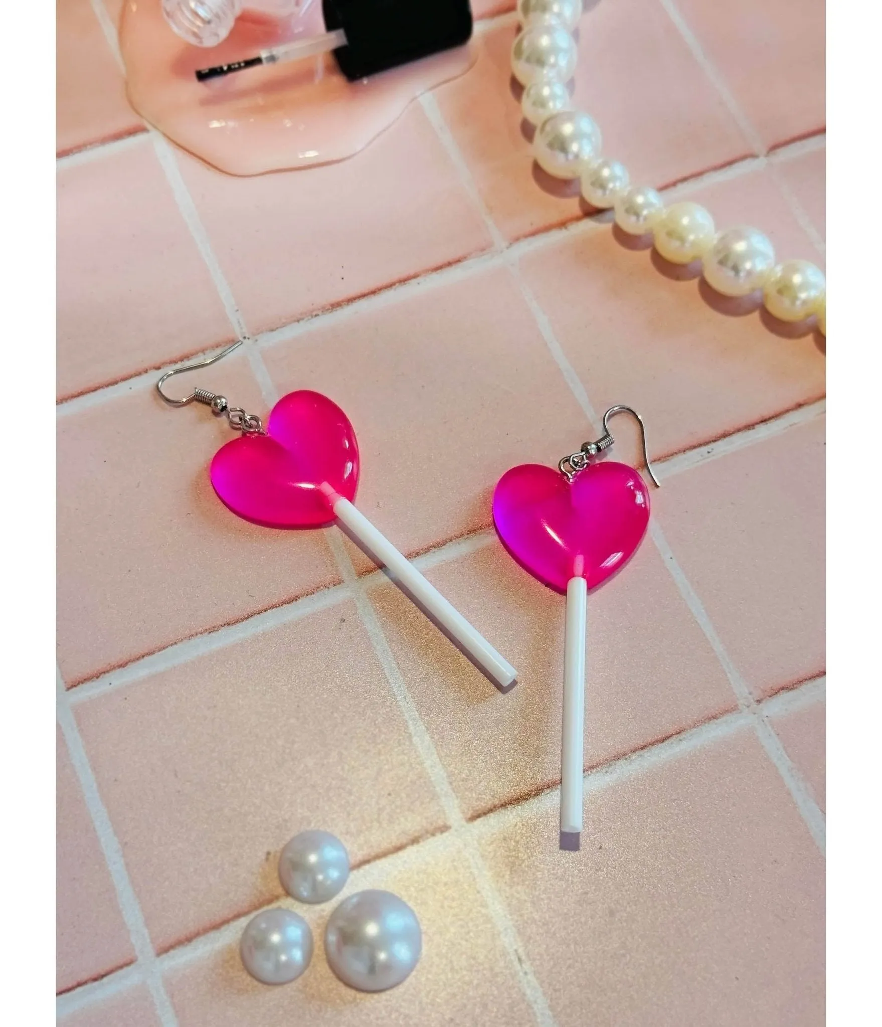 Pink Heart Lolli Earrings sold by Unique Vintage product image thumbnail 2