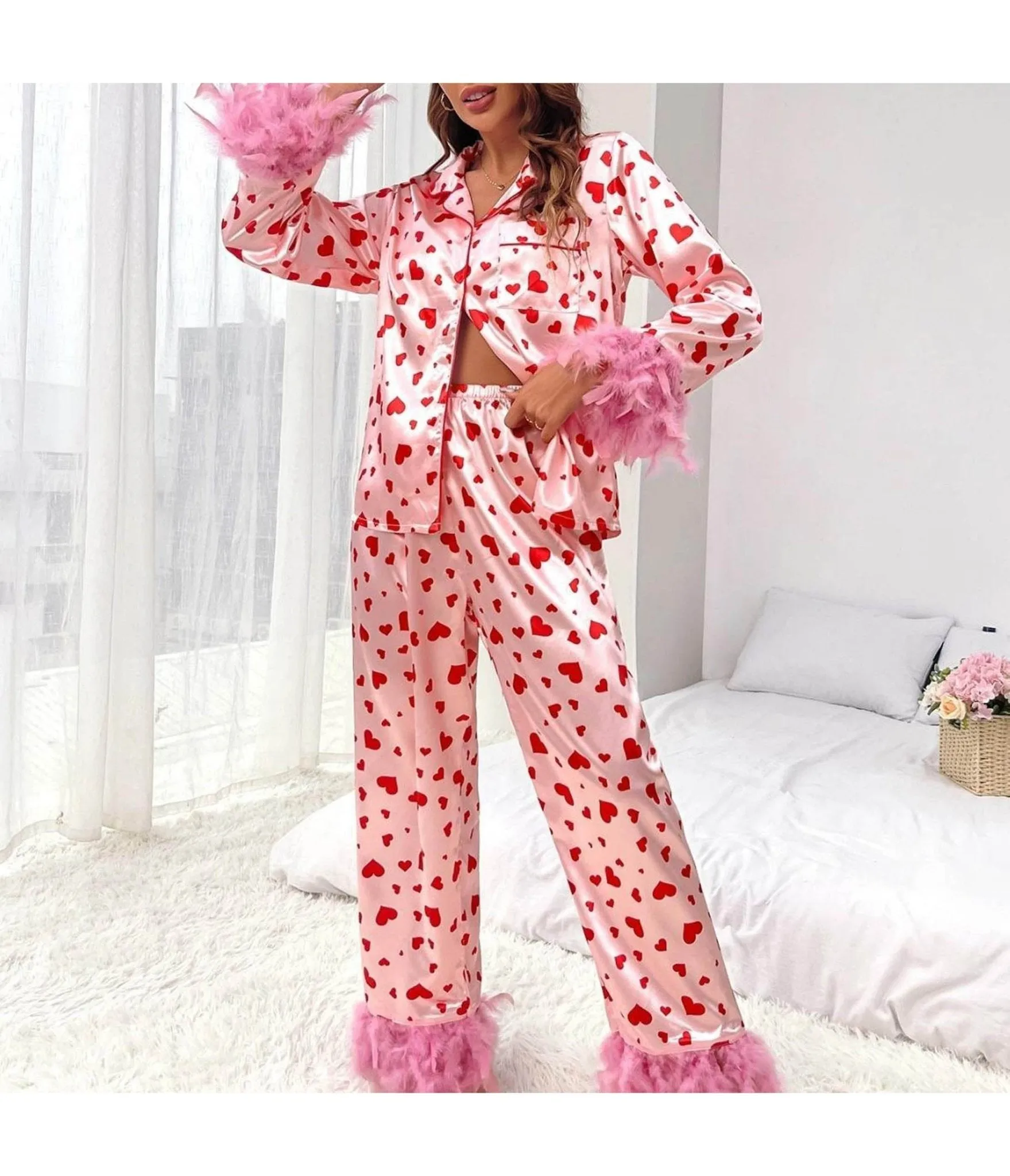 Pink & Red Heart Pajama Set sold by Unique Vintage product image thumbnail 2