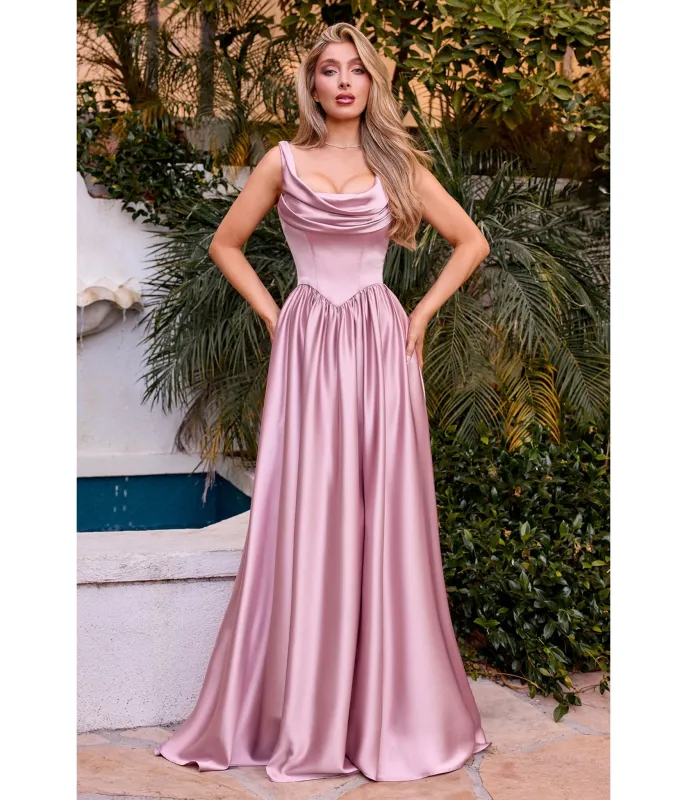 LaDivine by Cinderella Divine Mauve Satin Cowl Neck Gown sold by Unique Vintage