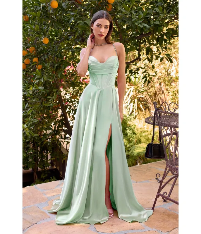 LaDivine by Cinderella Divine Soft Mint Satin Sweatheart Pleated Neck Gown sold by Unique Vintage