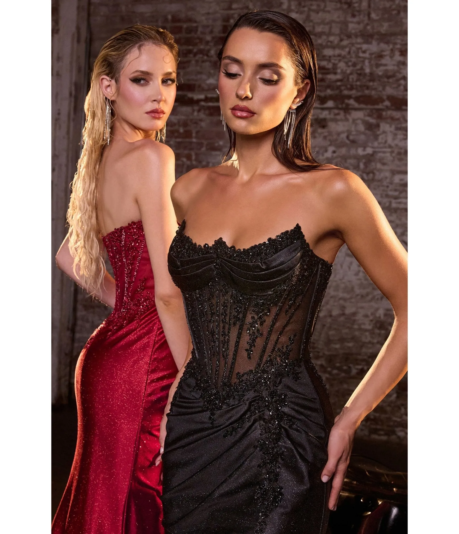 LaDivine by Cinderella Divine Deep Red Sweatheart Sheer Beaded Neck Gown sold by Unique Vintage product image thumbnail 3