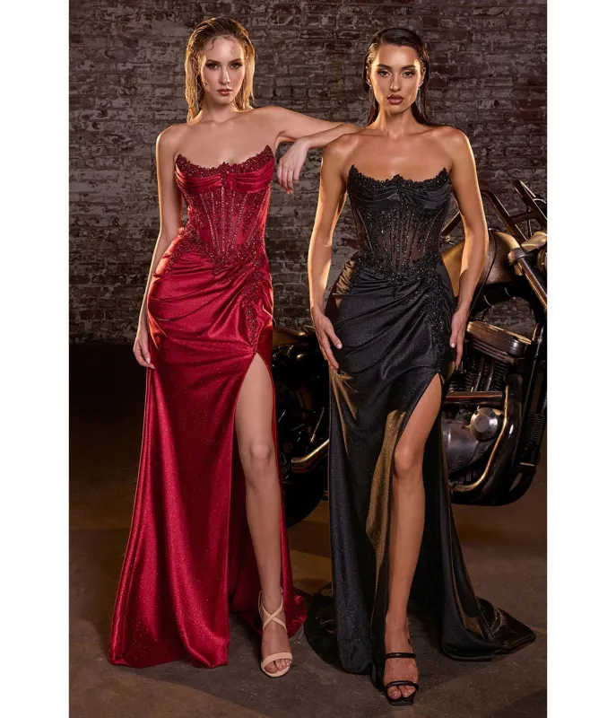 LaDivine by Cinderella Divine Deep Red Sweatheart Sheer Beaded Neck Gown sold by Unique Vintage