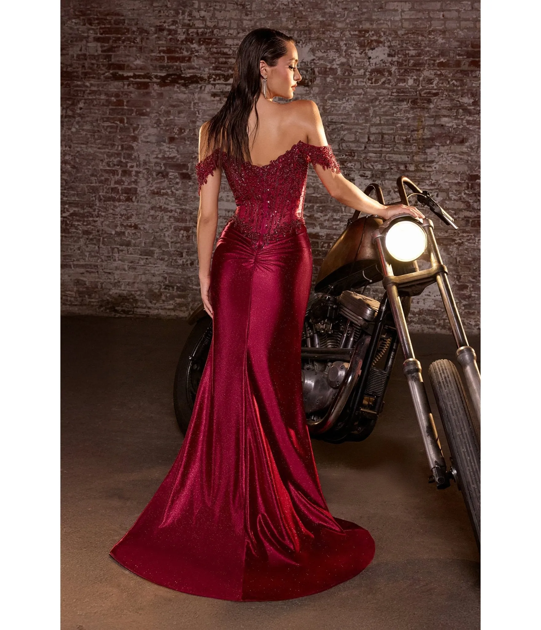 LaDivine by Cinderella Divine Wine Satin Off-Shoulder Sweatheart Neck Gown sold by Unique Vintage product image thumbnail 2