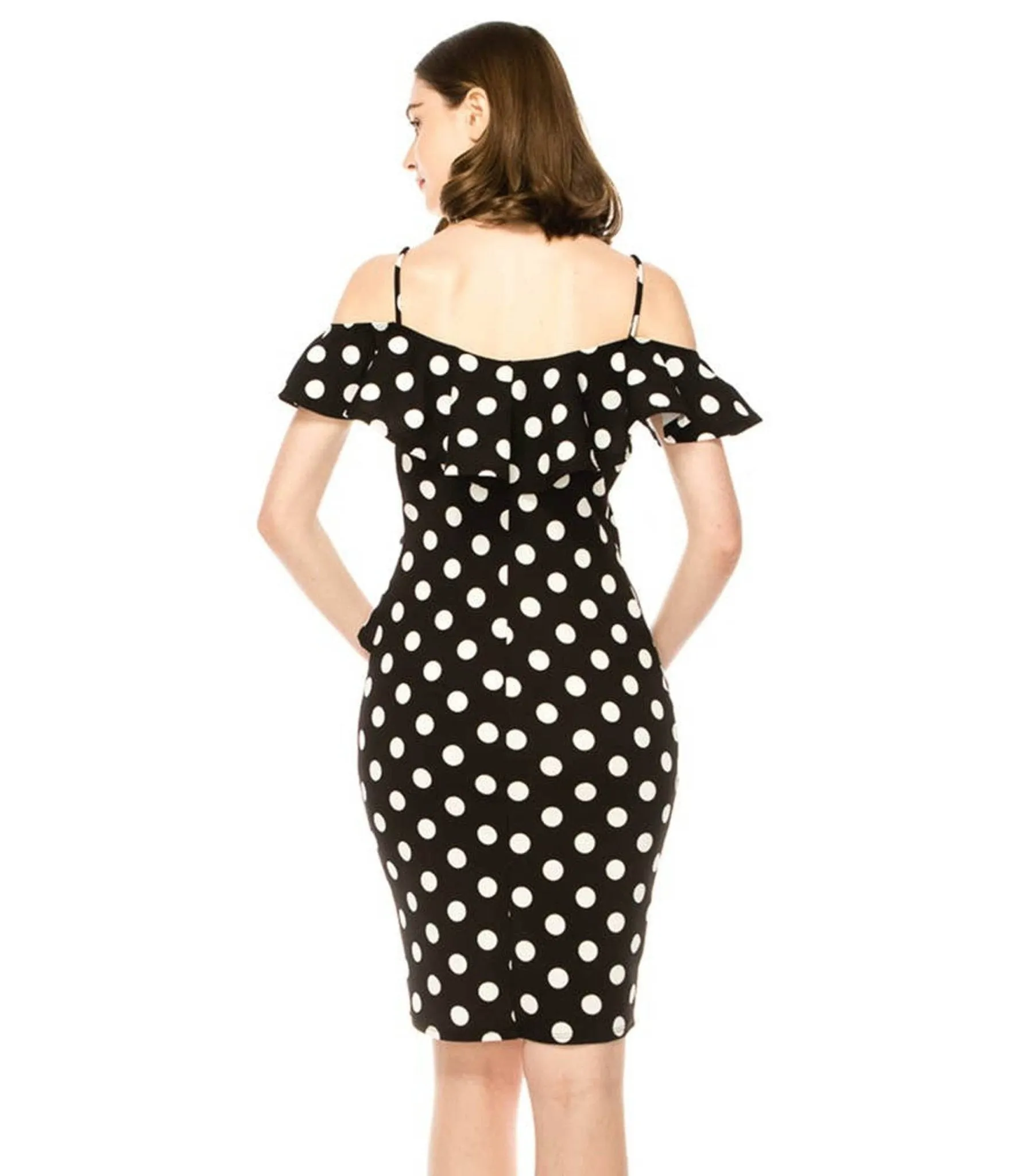 Black Polka Dot Off Shoulder Ruffle Dress sold by Unique Vintage product image thumbnail 2